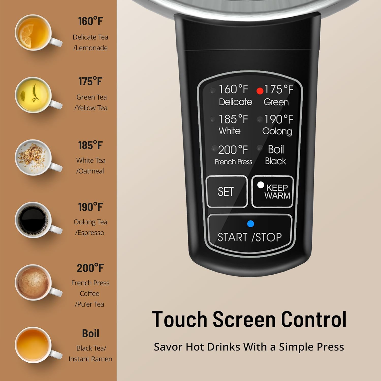 Electric Kettle Temperature Control, 1.7L Electric Kettle with 6 Temperature Settings, 1500W Cordless Hot Water Boiler Heater, Strix Thermostat, Touch Control, Auto-Shutoff/Boil-Dry Protection Metallic Silver 1.8 Quarts