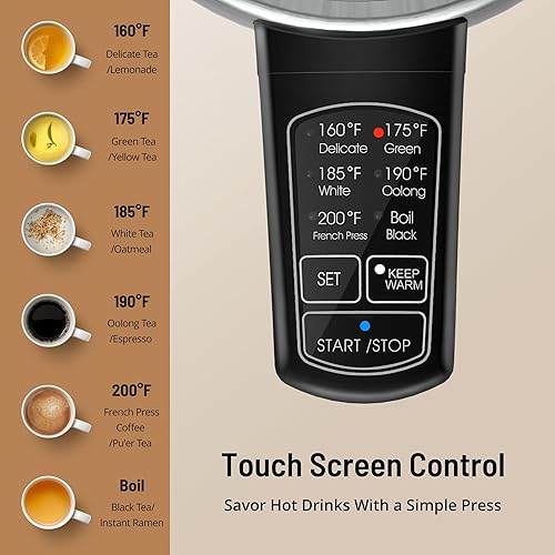 Miniatura 2 de Control de temperatura de hervidor eléctrico, hervidor eléctrico de 1.7 L con 6 ajustes de temperatura, calentador de caldera de agua caliente