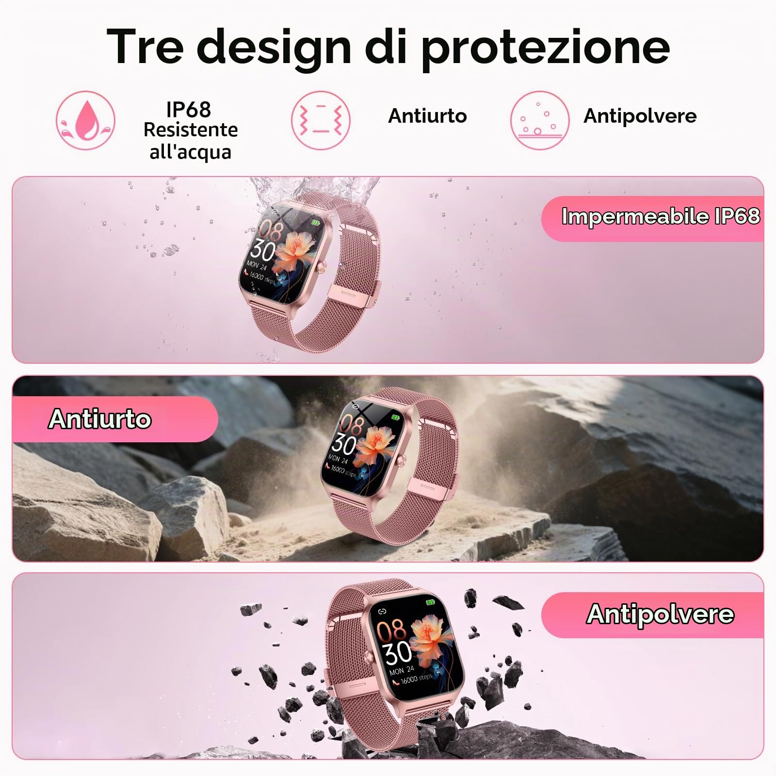 CASCHO Smartwatch Donna, 1.85'' Orologio Smartwatch con Effettua/Risposta Chiamate, 120+ Sportive Smart Watch con Contapassi/Sonno, Fitness Tracker per iOS Android - Elegante oro rosa 7