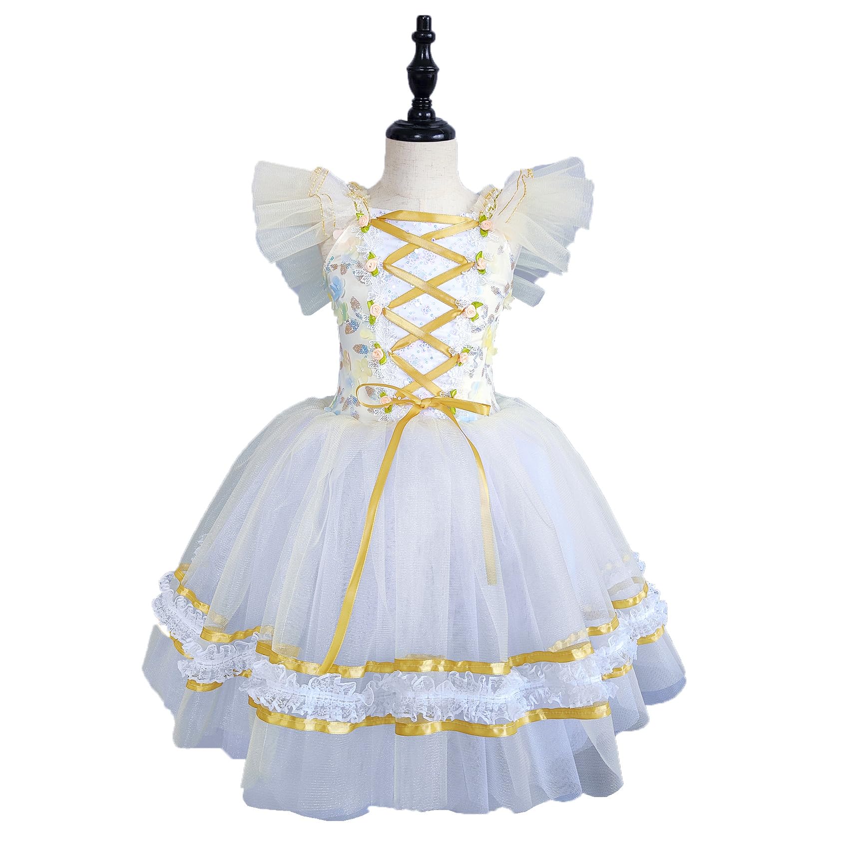 Mädchen Ballettkleid Elegante Blumensticke Tüll Rock, Prinzessin Ballerina Ballettkleidung, Kinder Tanzkleid