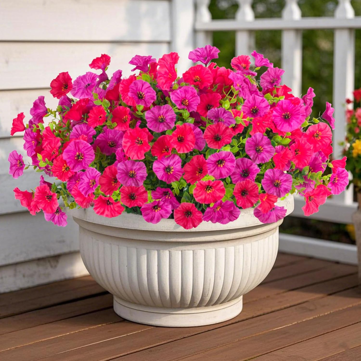 12 Bundles Morning Glory Artificial Flowers for Outdoor Decoration UV Resistant Fake Plastic Plants Artificial Greenery for Indoor Outdoor Garden Patio Window Box Home Decor