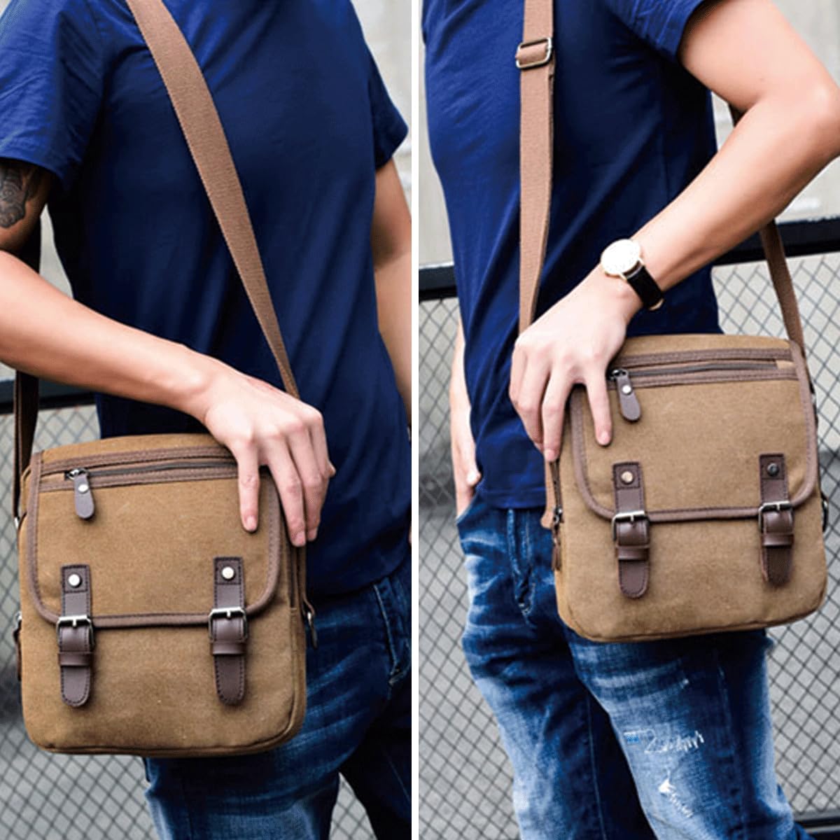 Vintage Canvas Messenger bag for Men Women Crossbody Bag Shoulder Bag Travel Bag for Teen Work Daily Satchel Bag - Image 2