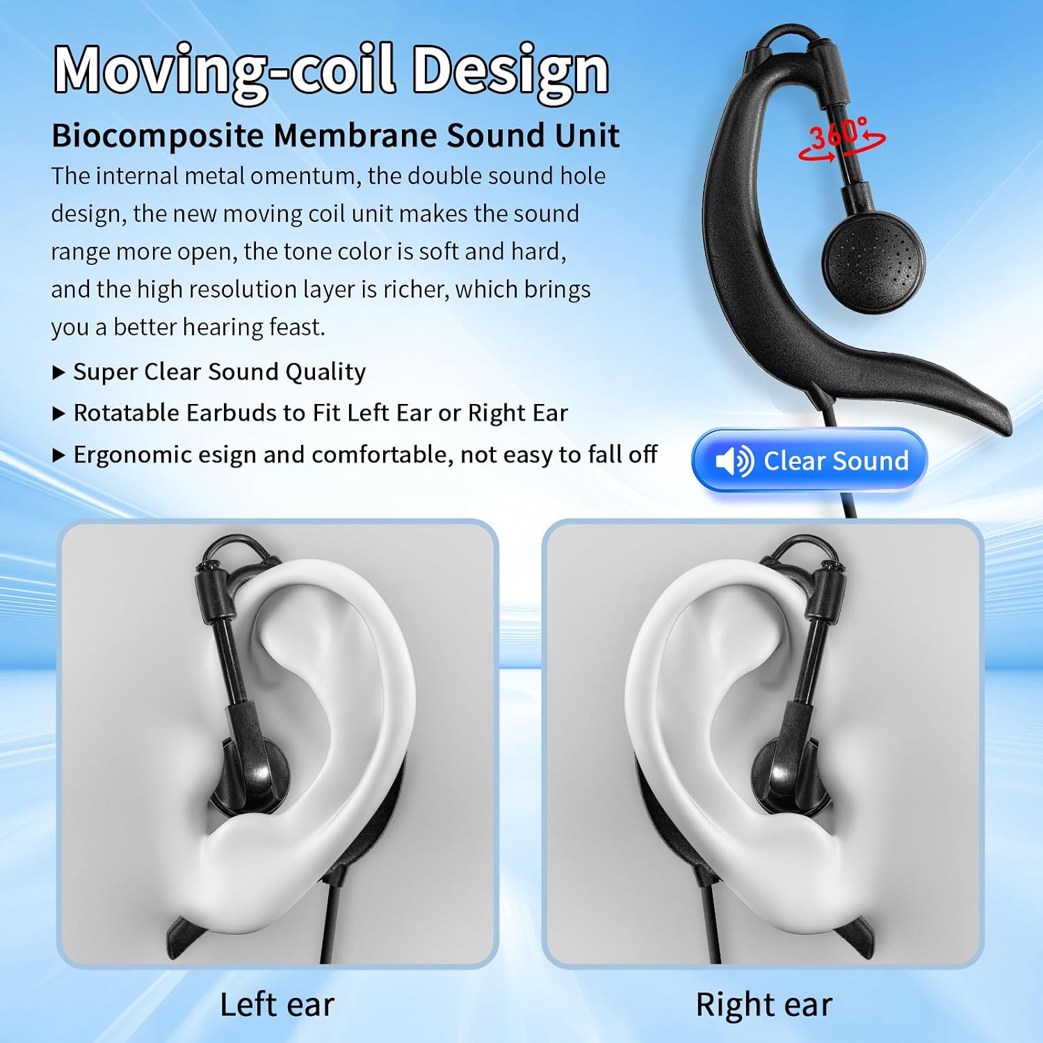 Walkie Talkie Earpiece with Mic, Radio Earpiece Compatible with Retevis RT22 RT68 RT21 H-777 H-777S RT86, Baofeng UV-5R 888S, Ear Piece for Walkie-Talkie, 2 Pin(5 Pack)