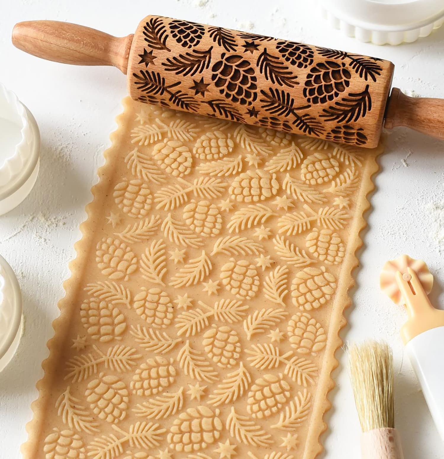 Embossed Rolling Pin, Decorative Pattern Rolling Pins, Embossed Cookie Making Rolling Pins, Wood Textured Roller for Baking, Christmas Gifts for Mother, Grandmother, and Friends