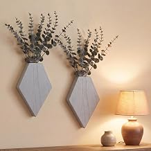 Chunful 2 Pcs Wooden Wall Planter Decor,Light Gray,7.1 x 4.7 x 1.2 Inches