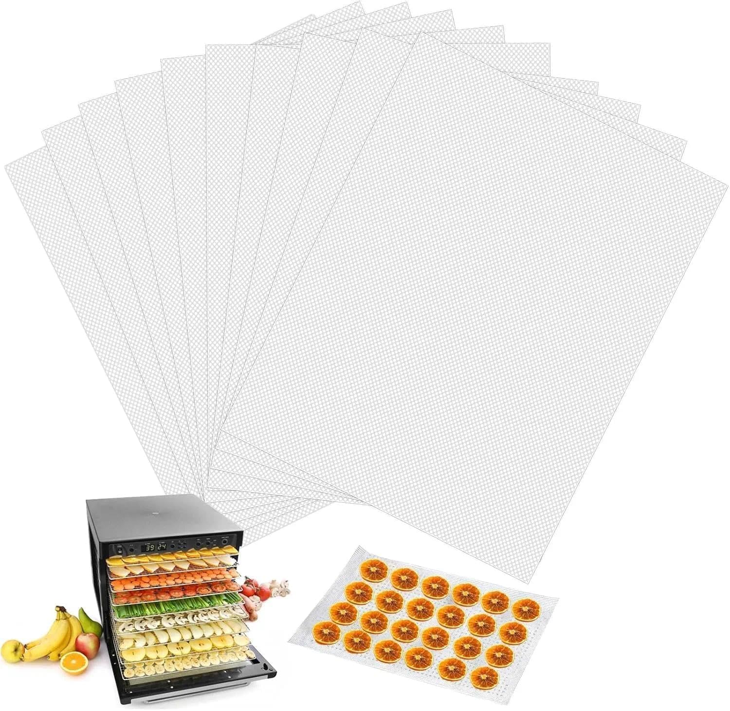 10 Pcs Premium Silicone Dehydrator Sheets,28.5×38.5cm Non-stick Silicone Dehydrator Mats,Reusable Mesh Mats For Fruit Dryer, Reusable Fruit Dryer Mat For Jerky Grains And Veggies.