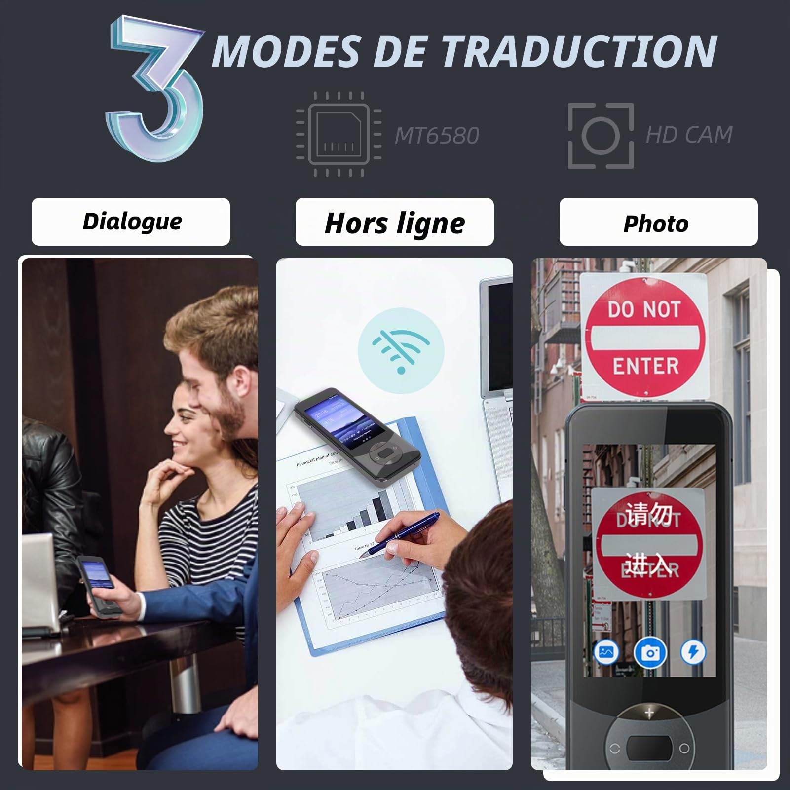 Traducteur Vocal, 127 Langues, Traduction vocale Hors Ligne, traducteur instantané multidirectionnel sans Internet, Appareil Traduction, supporte Le WiFi Bluetooth, pour Apprendre Voyager