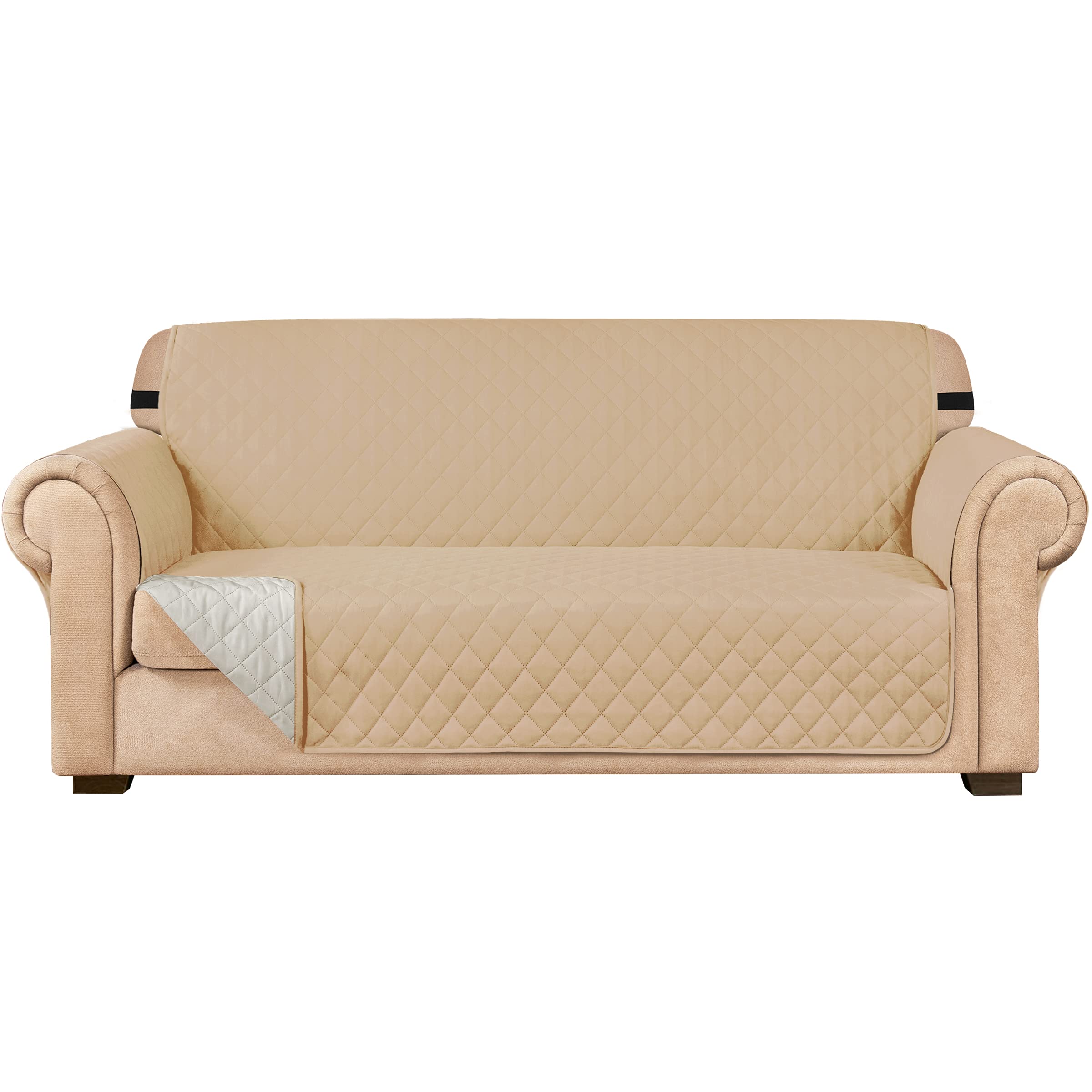 subrtex Funda de sofá Reversible Acolchada para 1,2,3 plazas Funda de Silla para Mascotas y niños con Correas Elásticas Protector de Muebles (2 Plazas, Arena)