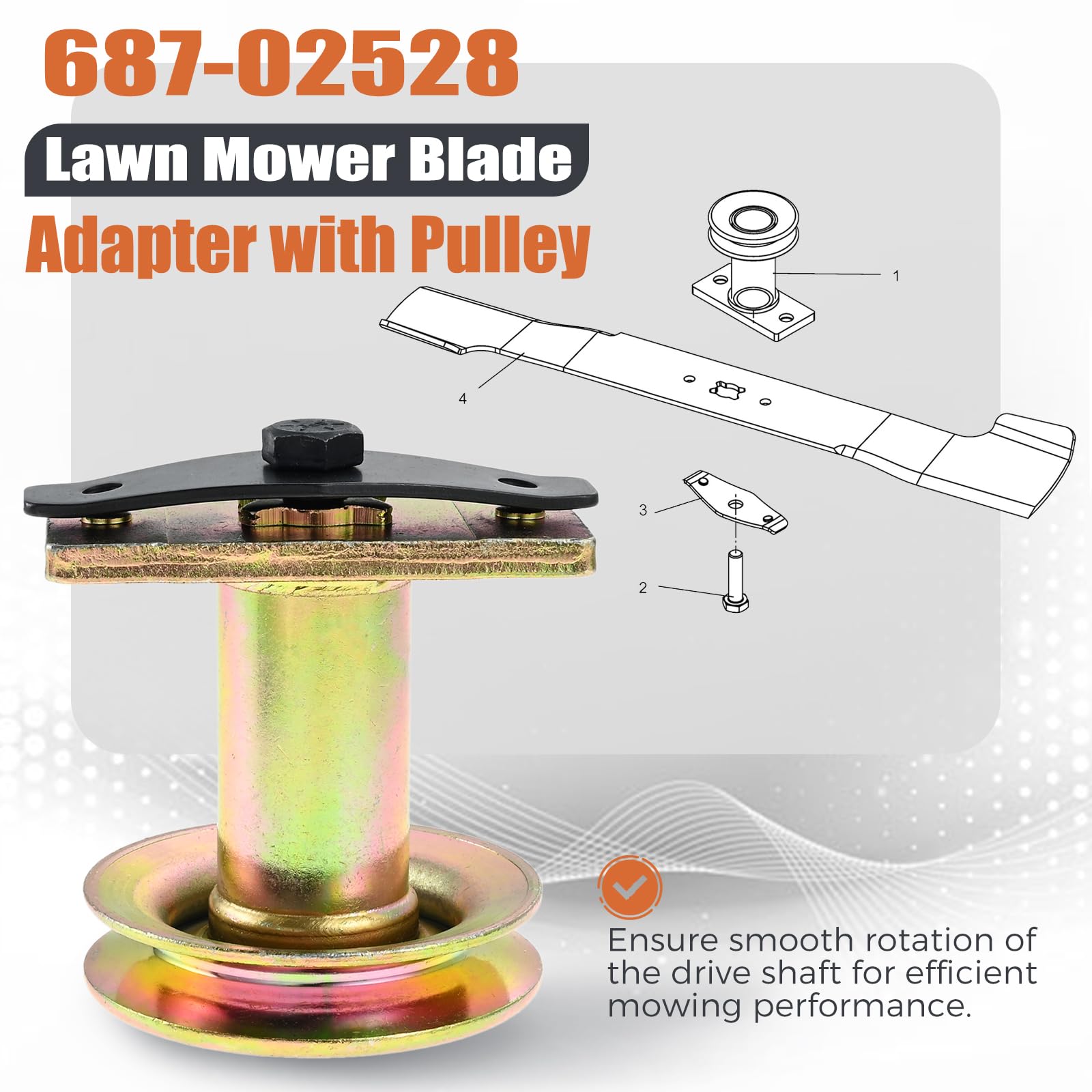 687-02528 Adaptateur de lame de tondeuse à gazon avec poulie, compatible avec les tracteurs MTD Gold Pro, Yard-Man, Troy-Bilt TB230 240 260 TB280ES, avec adaptateur de poulie d'entraînement