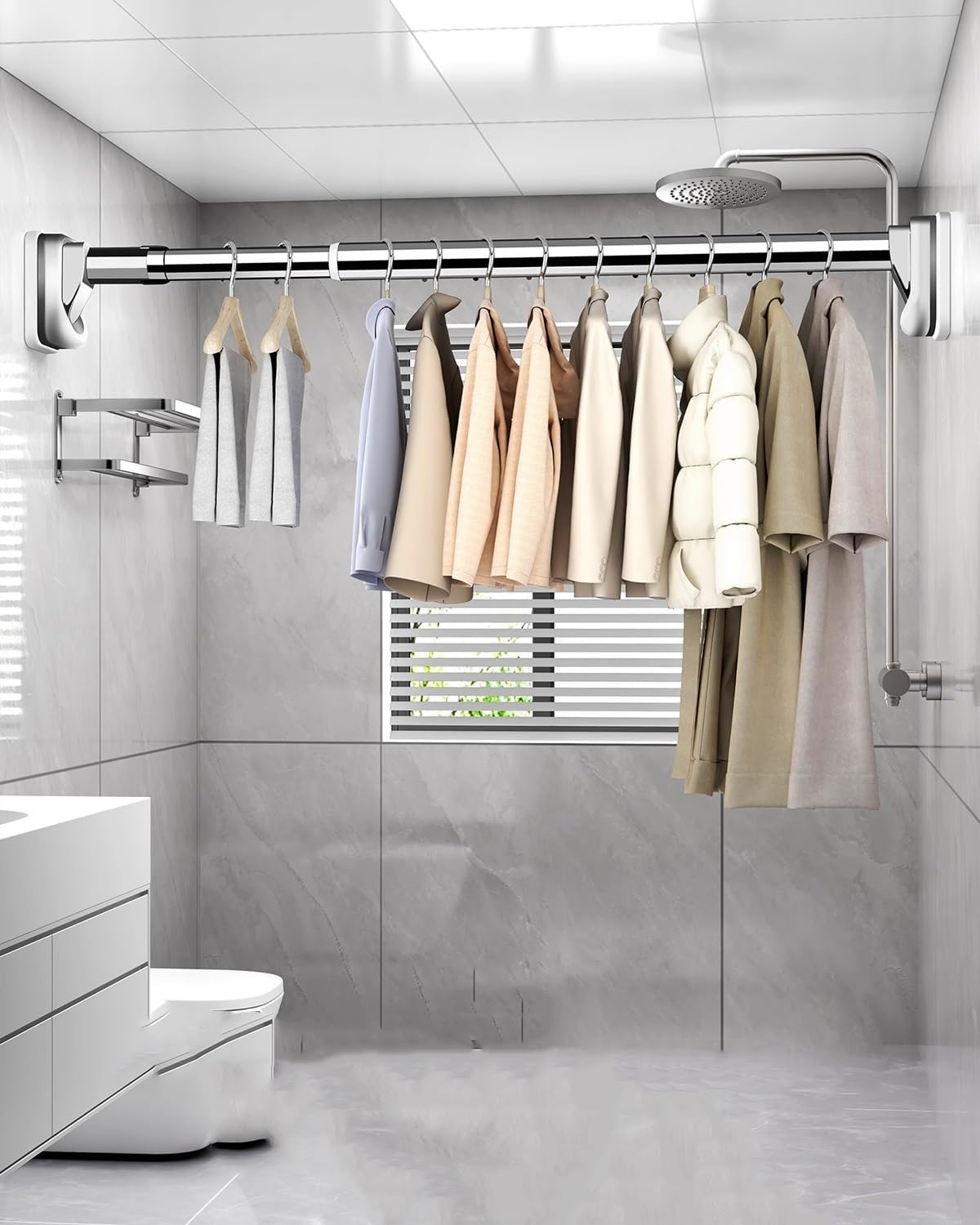Closet Rod Extendable Wardrobe Rod Stainless Steel, Saving Space Shower Bathroom Curtain Rail Pole(430-490cm(169.3-192.9))