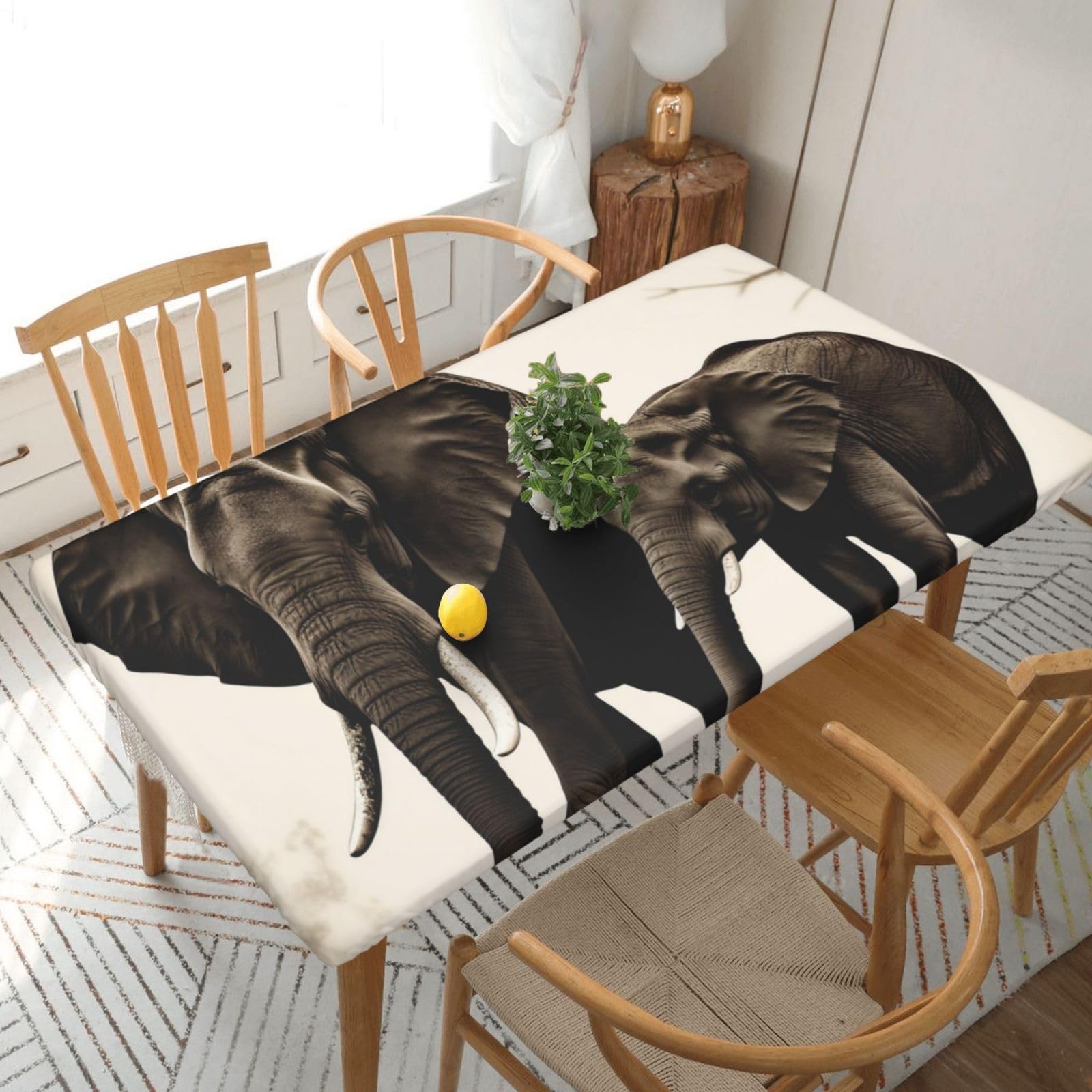 WPKJU Old Elephant and Young Elephant Printed Tablecloths 5ft Rectangular Table Covers Washable Polyester Decorative Table Cloth for Dining Table Picnic Wedding