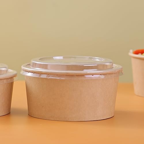 Miniatura 2 de Paquete de 50 cuencos de papel resistentes de 32 onzas con tapas, cuencos de sopa desechables, cuencos de ensaladas biodegradables, cuencos de