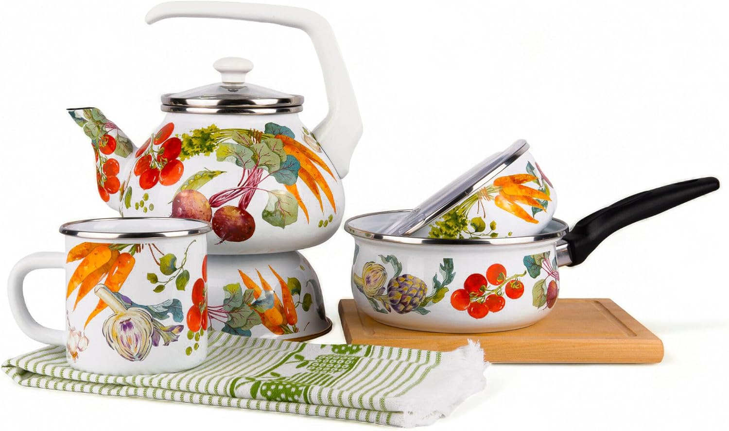 Enamel Kettle 2.3-qt, Tea Kettle, Tea Pot Stovetop for Hot Water Fast to Boil, Teapot for Stovetop, Hot Water Kettle Teapot (Vegetable Garden)