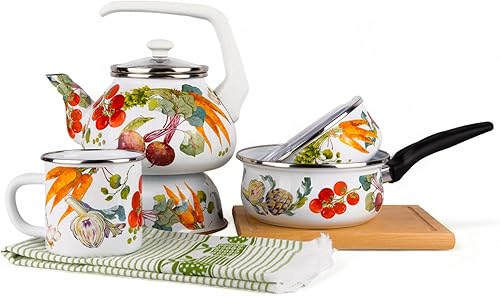 Miniatura 8 de Tetera esmaltada de 2.3 cuartos de galón, tetera para agua caliente que hierve rápidamente, tetera para estufa, tetera de agua caliente (huerto)