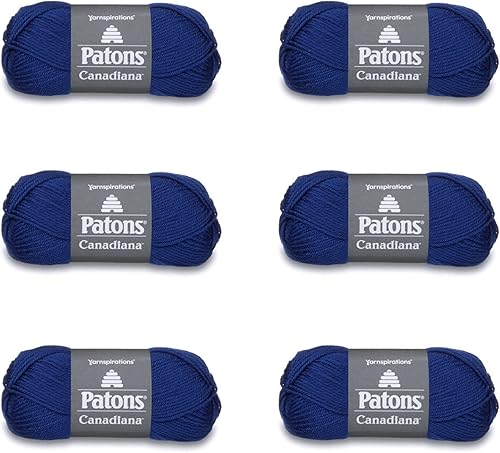 Patons Canadiana - Hilo azul real, paquete de 6 unidades de 3.5 onzas  3.53 oz, acrílico, 4 medianos - 205 yardas - Tejido, ganchillo y manualidades