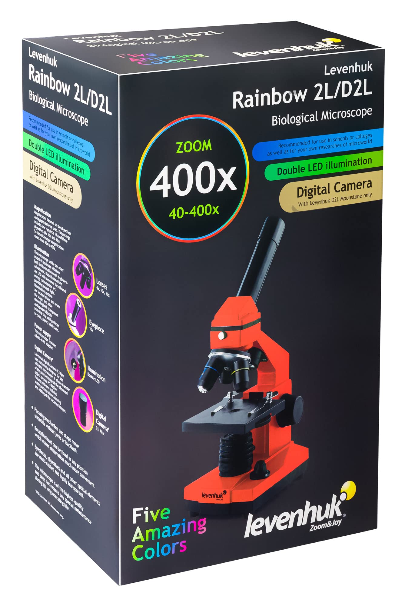 Levenhuk Rainbow 2L Amethyst Kit Stem de Laboratorio Doméstico para Niños con Microscopio Biológico Portátil de 400x, Guía de Experimentos Ilustrada, Muestras Preparadas y Herramientas Científicas