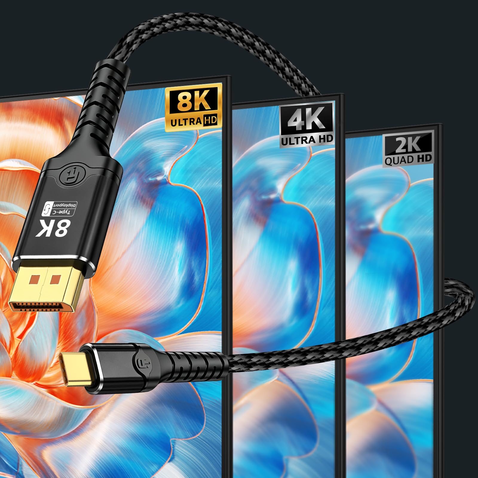 Kabel USB-C na Displayport 1.4, dwukierunkowy Thunderbolt 3/4/5 na DP, kabel USB-C na DP, obsługuje 8K@60Hz, kompatybilny z MacBook Pro/Air, Galaxy S25, iPad Pro, XPS 17, (1 m)