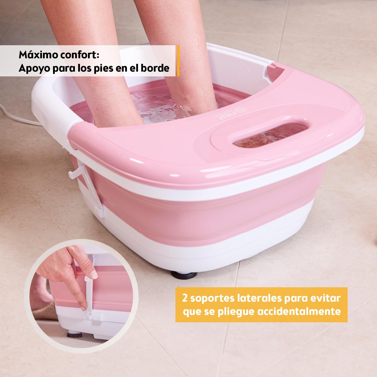 TZS First Austria Hidromasajeador plantar plegable 450W 3 accesorios 8 rodillos de masaje Pediluvio eléctrico vibración burbujas infrarrojos calefacción