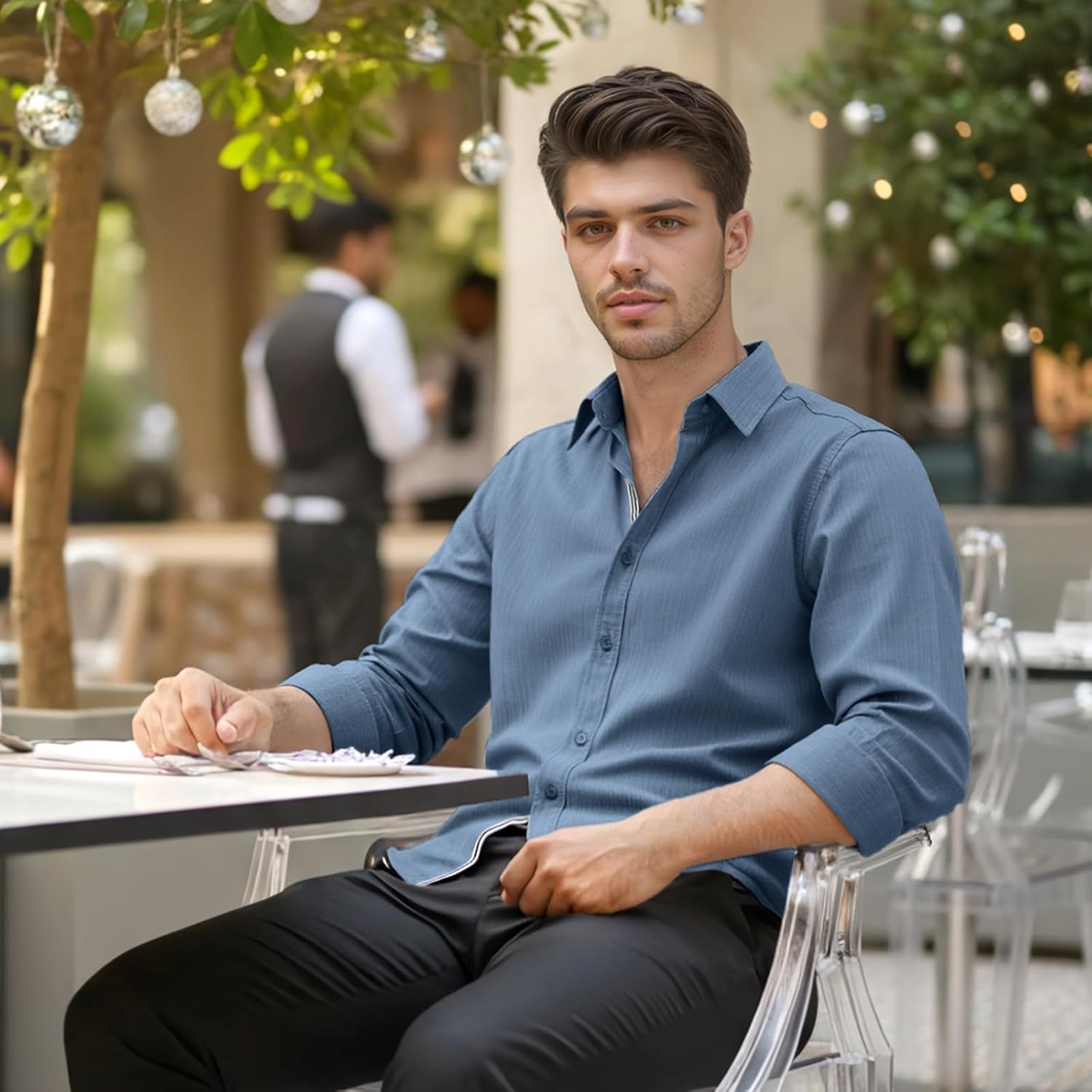 Men’s Casual Untucked Button Down Shirt Long Sleeve Stylish Business Casual Dress Shirts for Men