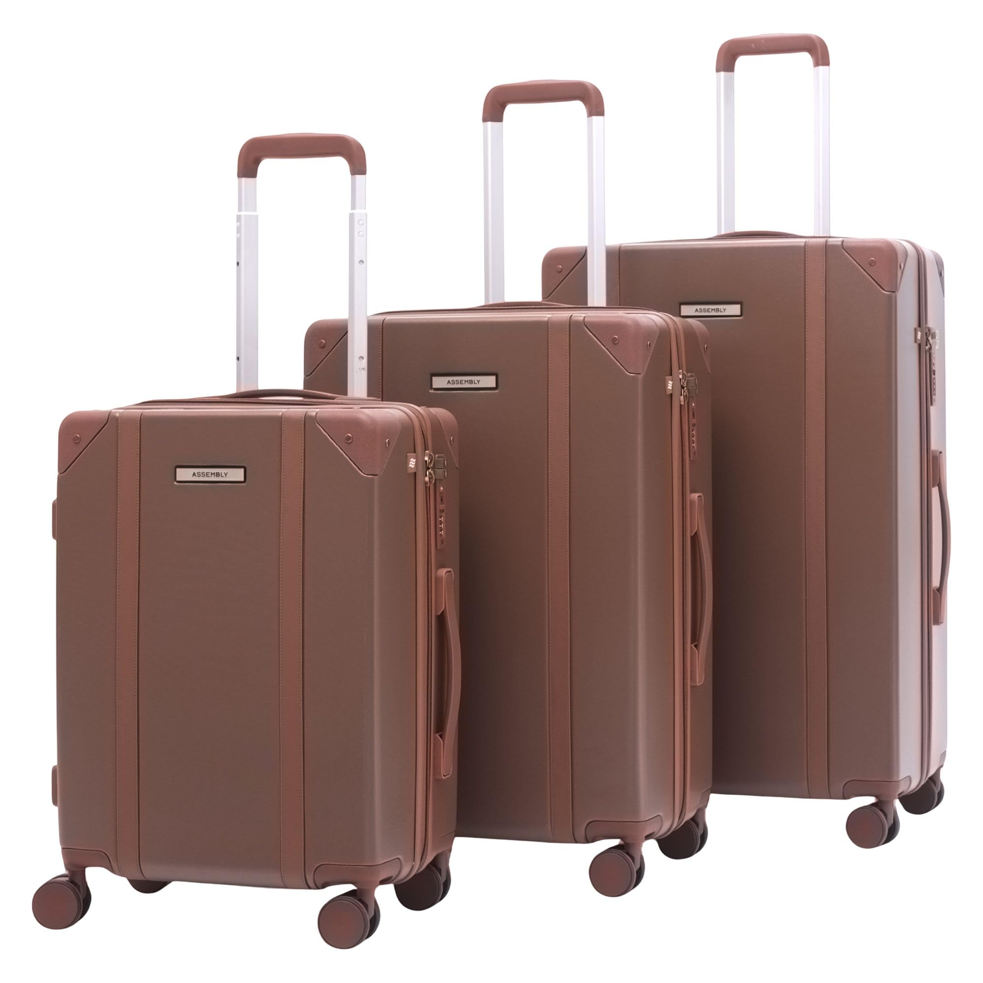 Assembly Vintage Trolley Bag Set of 3 20, 24, 28 Inch (55, 65 & 75 cm) Hard Shell Polycarbonate Luggage Set Retro Classic Design with TSA Lock 8 Spinner
