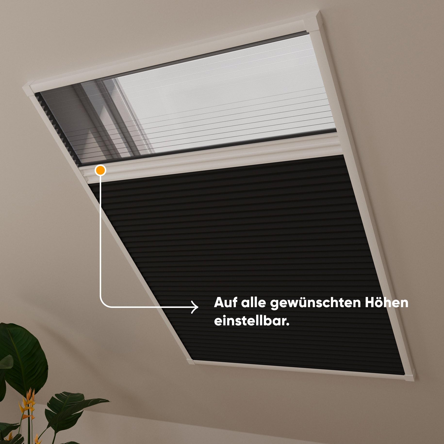 DTCH® Dachfenster Plissee mit Insektenschutz, schwarz, 80 x 120 cm | Verdunkelung und Fliegengitter in einem, Wabenfalte silberbeschichtet, Hitzeschutz, Aluminium-Rahmen, kürzbar