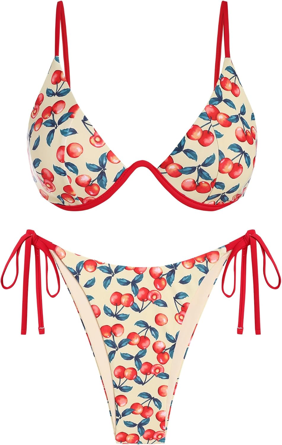 ZAFUL Women's Bikini Sets Ribbed Two Piece Swimsuits Underwire Adjustable Back Clasp Bathing Suit Side Tie Thong Swimwear