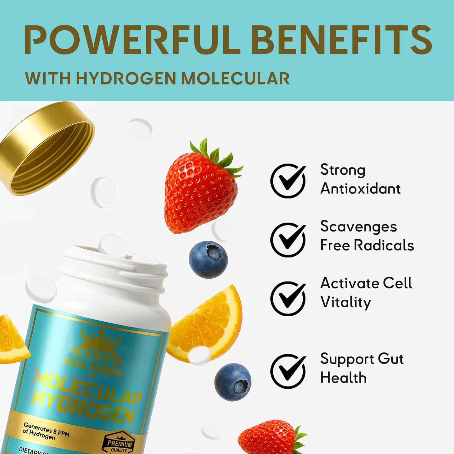 Hydrogen Water Tablets with Magnesium, H2 Molecular Hydrogen Tablets for Brain Health & Cognitive Support Instant Water, Non-GMO, Vegan, Gluten Free-120 Count