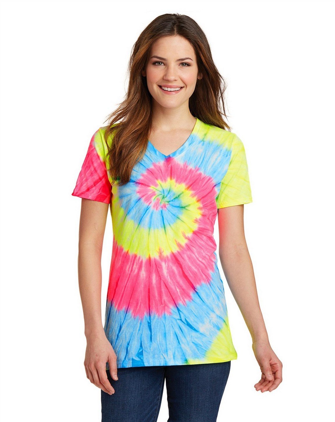 Ladies Tie-Dye V-Neck Tee.-LPC147V