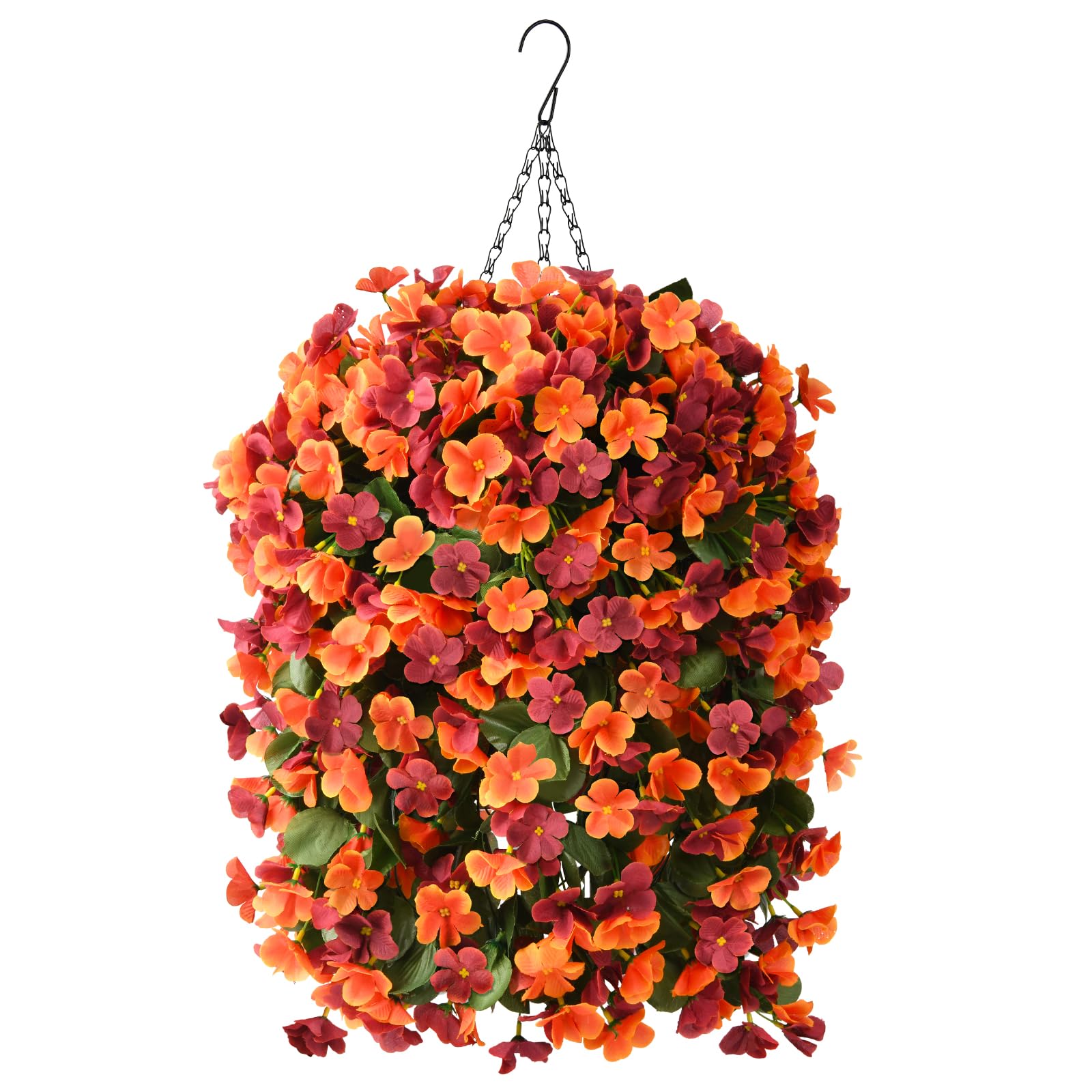 Artificial Fall Fake Hanging Flowers Plants Baskets for Outdoor Decoration, Faux Silk Orange Brown Orchid UV Resistant Look Real for Home Outside Porch Garden Balcony Patio Yard Autumn Decor
