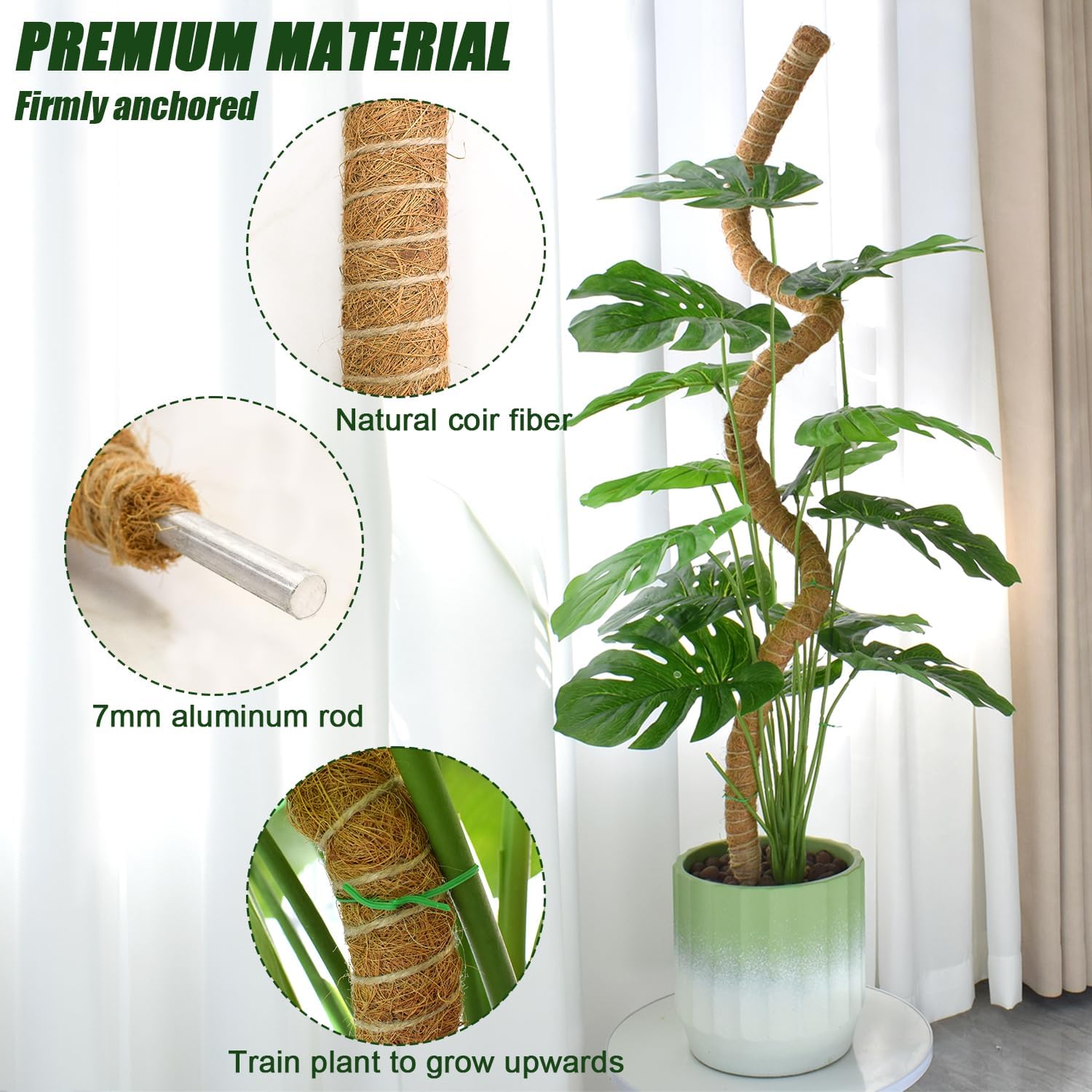 4 Pack Moss Pole, 47 Inch Moss Poles for Climbing Plants Monstera, Bendable Coir Plant Stakes for Potted Plants, Philodendron, Pothos (47.2" x 4pcs)