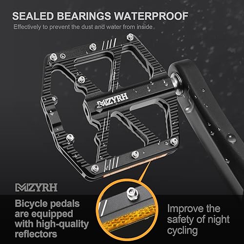 Miniatura 3 de MZYRH Pedales de bicicleta de carreteramontaña,Pedales de bicicleta con reflectores,Pedales de aleación de aluminio MTB 3 rodamientos sellados