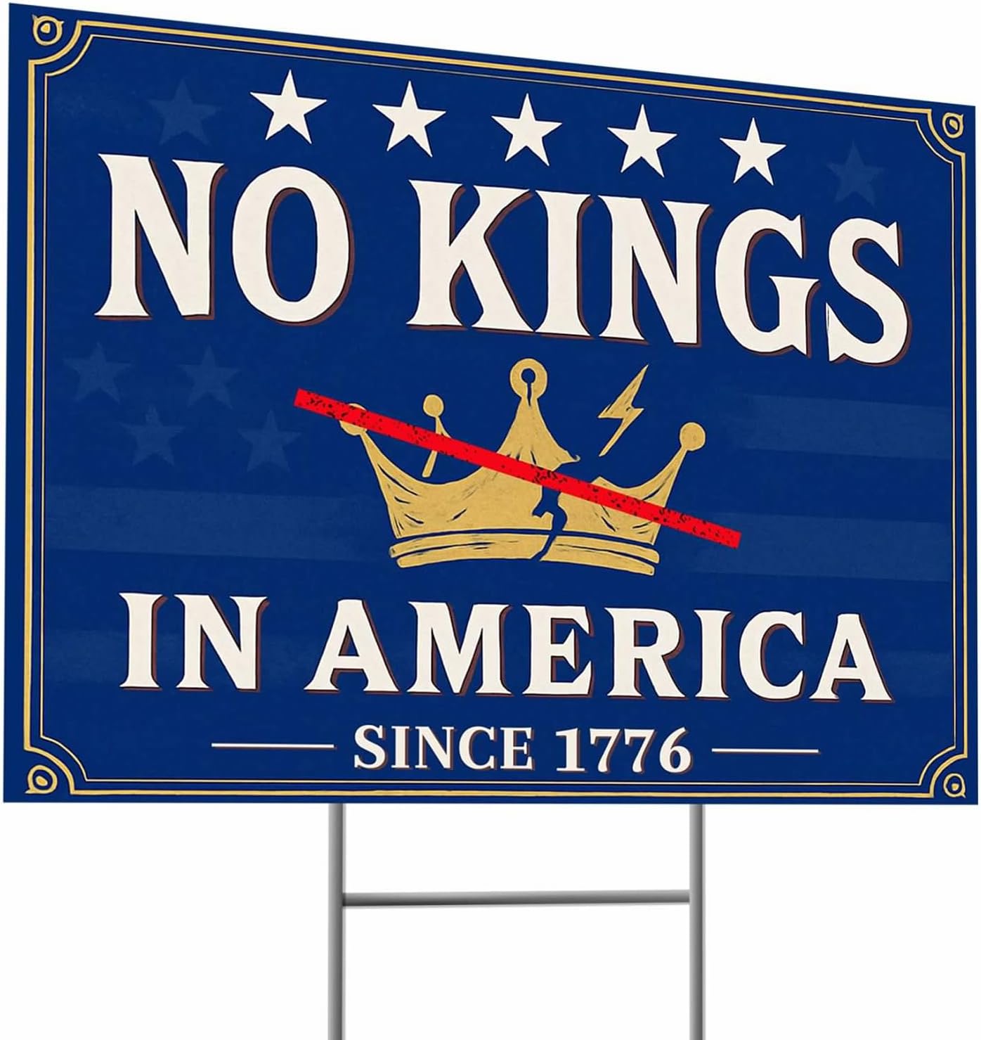 No Kings In America Sign With H Stake – 18"x24" Double-Sided Yard Sign, Blue