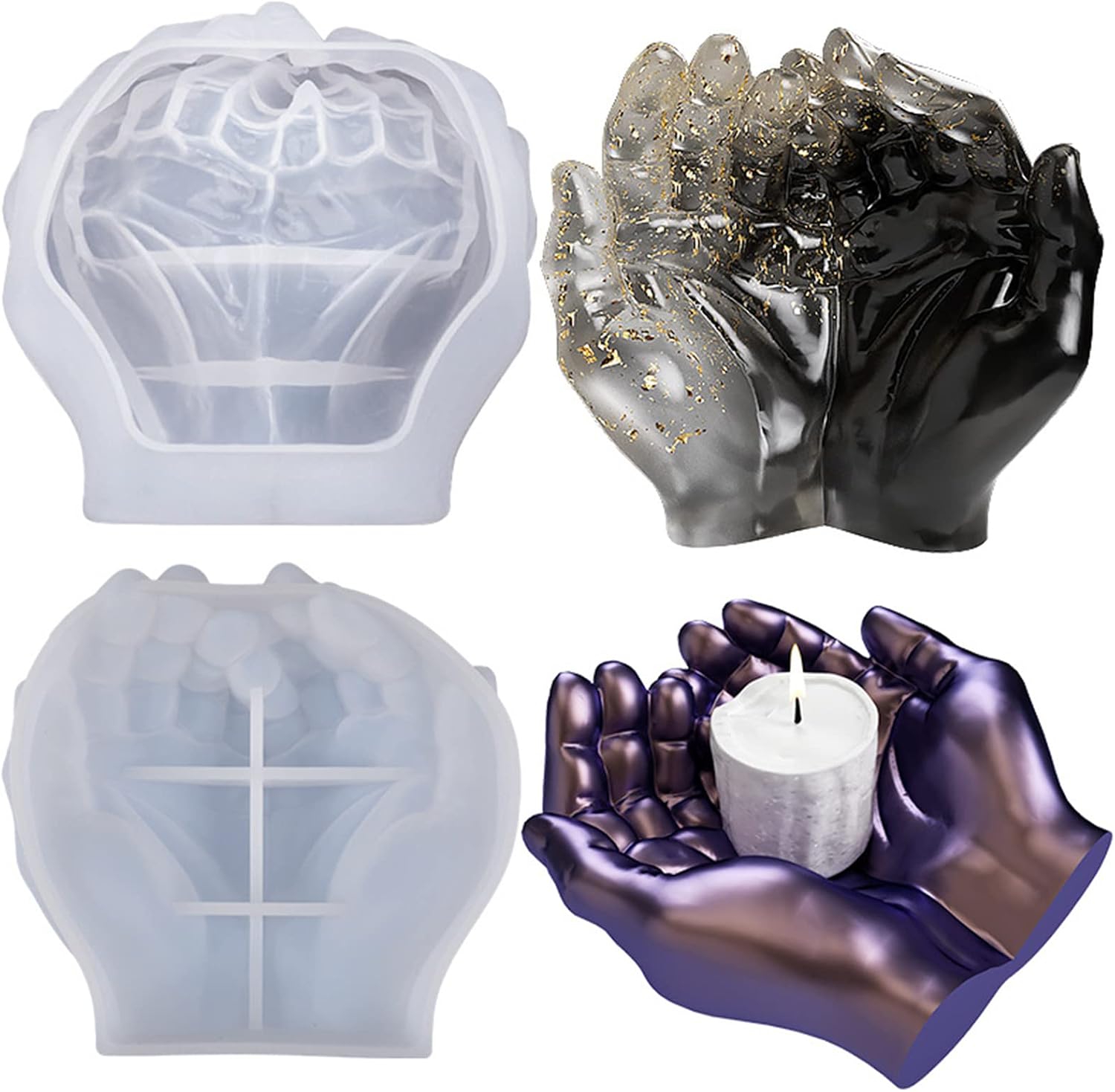 Silicone Mould Epoxy Mould 3D Double Hands Epoxy Resin Moulds Resin Casting Resin Candle Holder Decorative Silicone Moulds Resin Casting Resin Silicone Mould for Candle Holder