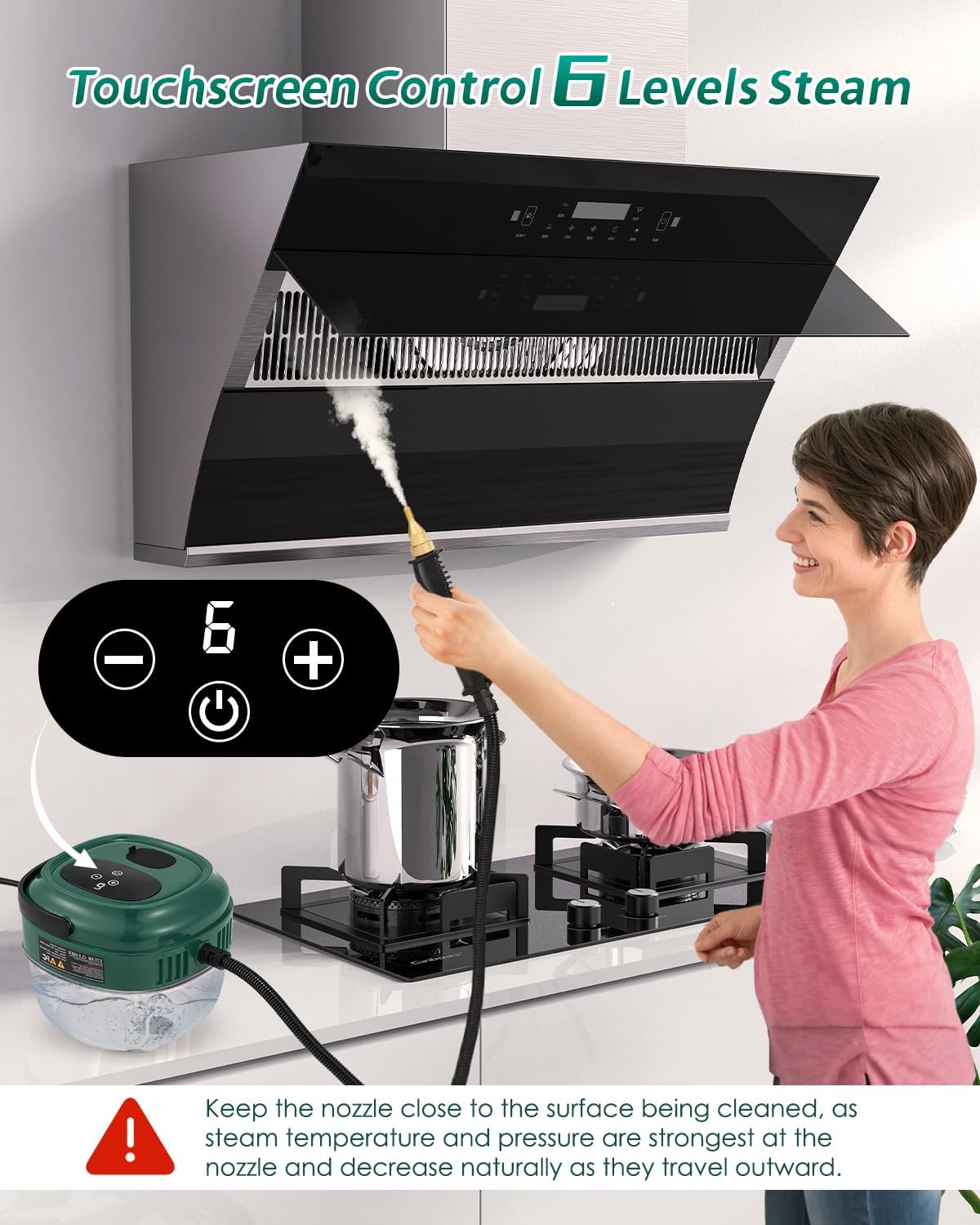 Handheld Steam Cleaner Touch Panel High Pressure Steamer for Cleaning Grout Tile Portable Steamer for Car Auto Home Small Power Cleaning Steamer with Drain Hole (Dark Green)