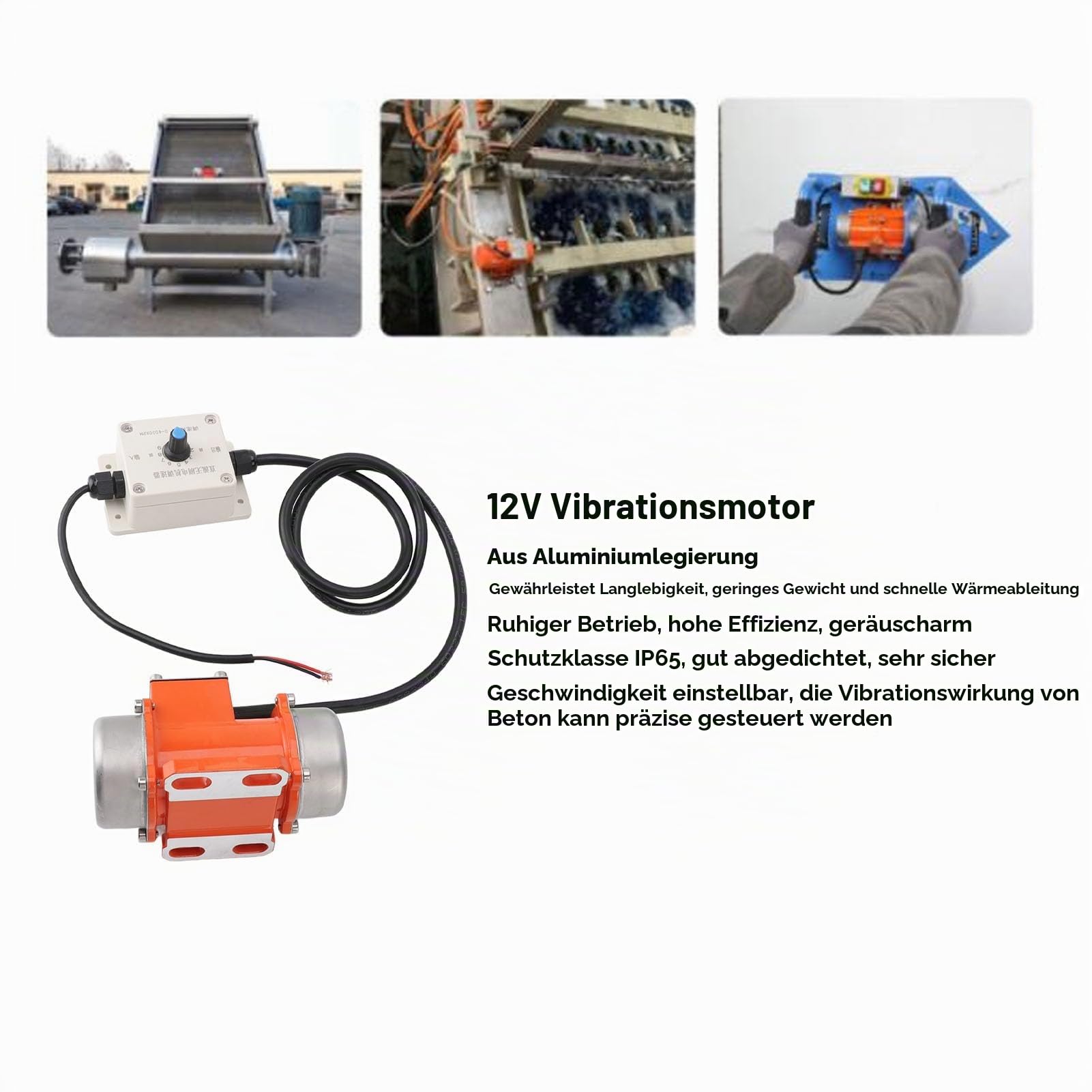 Vibrationsmotor 12V 50W Rüttelmotor Bürstenloser Gleichstrommotor 4000 U/min Einstellbare Geschwindigkeit IP65 für Betonrüttler Rütteltisch