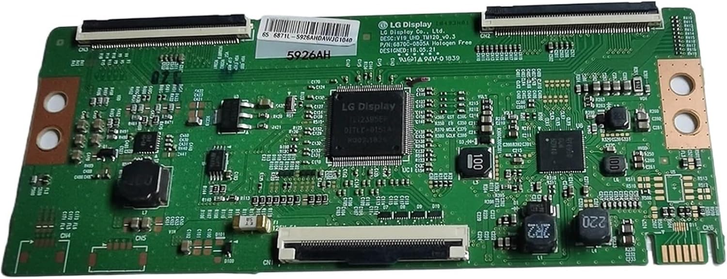 มุม view of the 6870C-0805A T-CON board, highlighting the connectors and overall component arrangement.