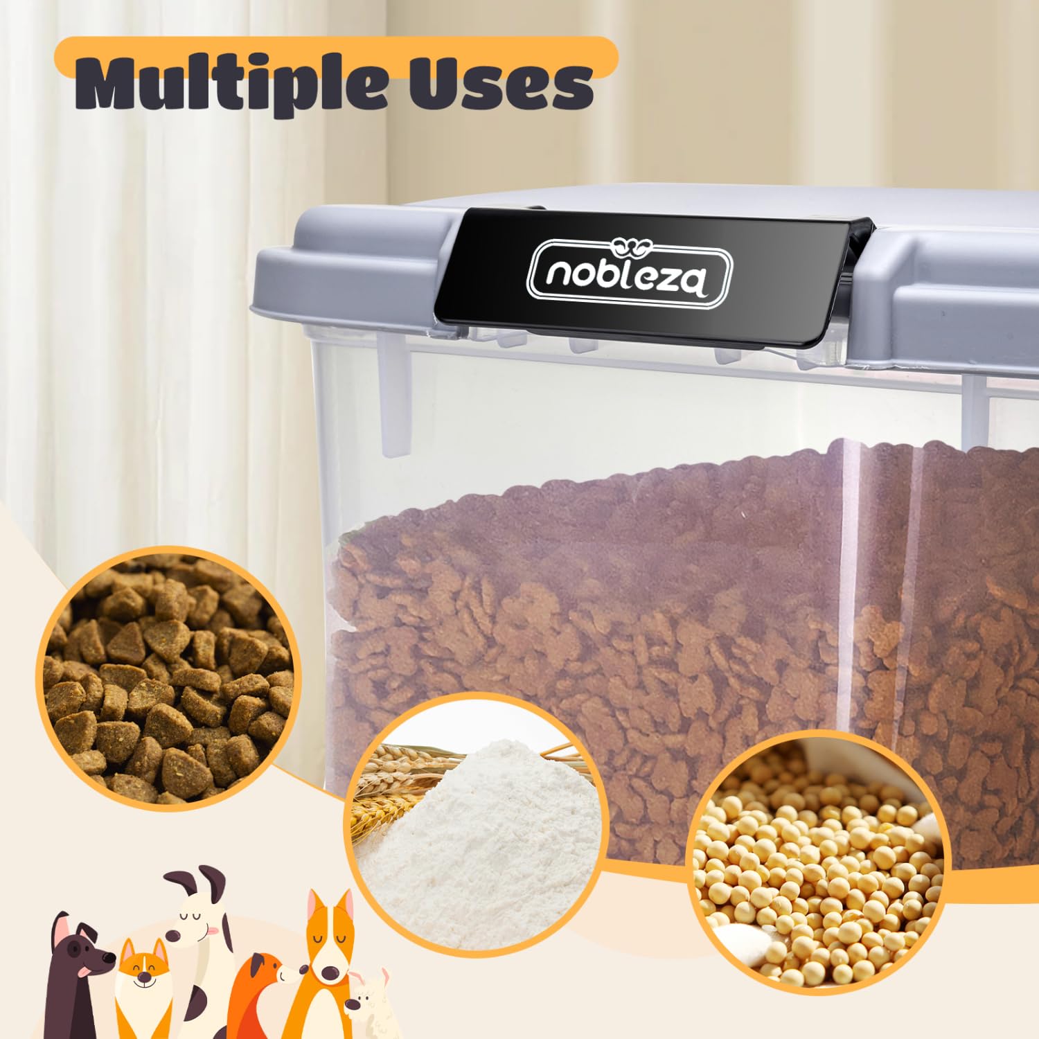 Nobleza - 2 Pezzi Contenitore per Animali da 30 L, Animali Domestici Scatola di Alimenti con Ruote Contenitore, Coperchio Ribaltabile, Ermetico, Trasparente, Ruote e Pala, per Cibo per Cani e Gatti