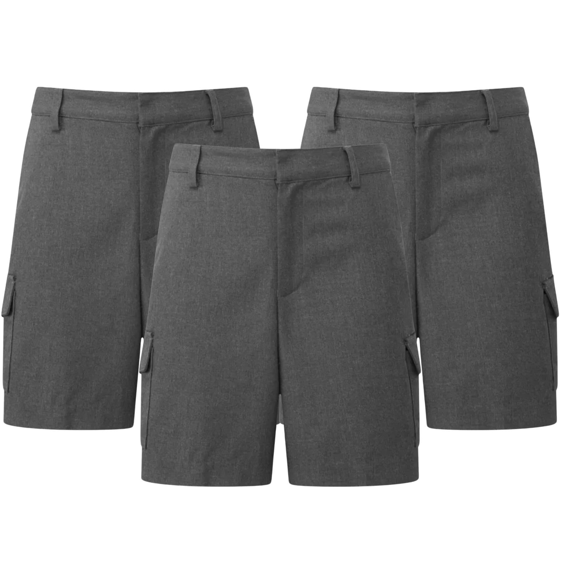 Pantalones cortos cargo para niños, paquete de 3 pantalones cortos escolares lisos de cintura ajustable, cómodo uniforme escolar de verano, edades de 2 a 13 años, en negro y gris, gris, 9