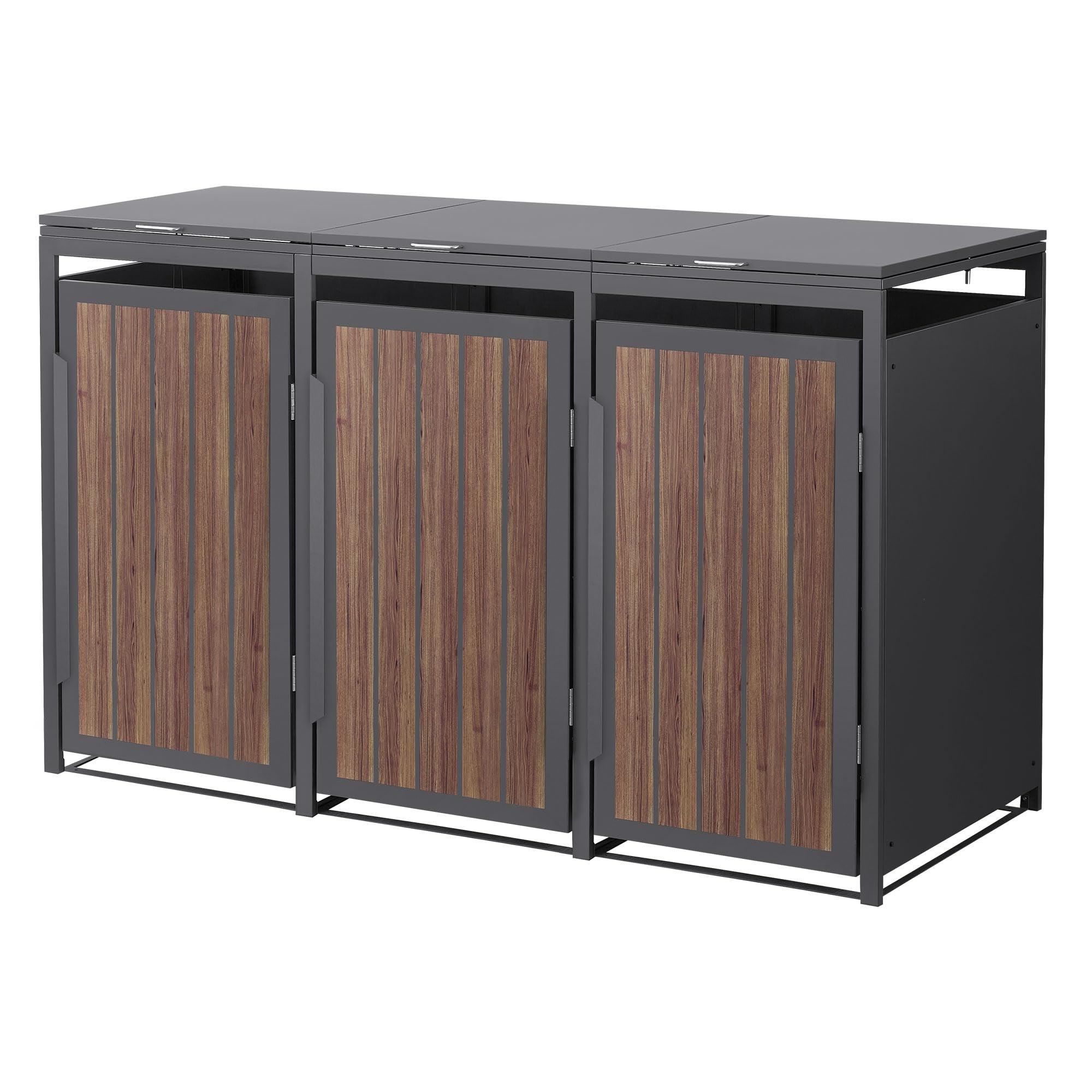 ML-Design Mülltonnenbox 3er 240L, Mülltonnenverkleidung für 3 Mülltonnen, Müllbox wetterfest, Mülltonnenhaus aus Stahl, Müllcontainer mit Klappdeckel & Tür, Gerätebox 196x80x120 cm Anthrazit-Holzoptik