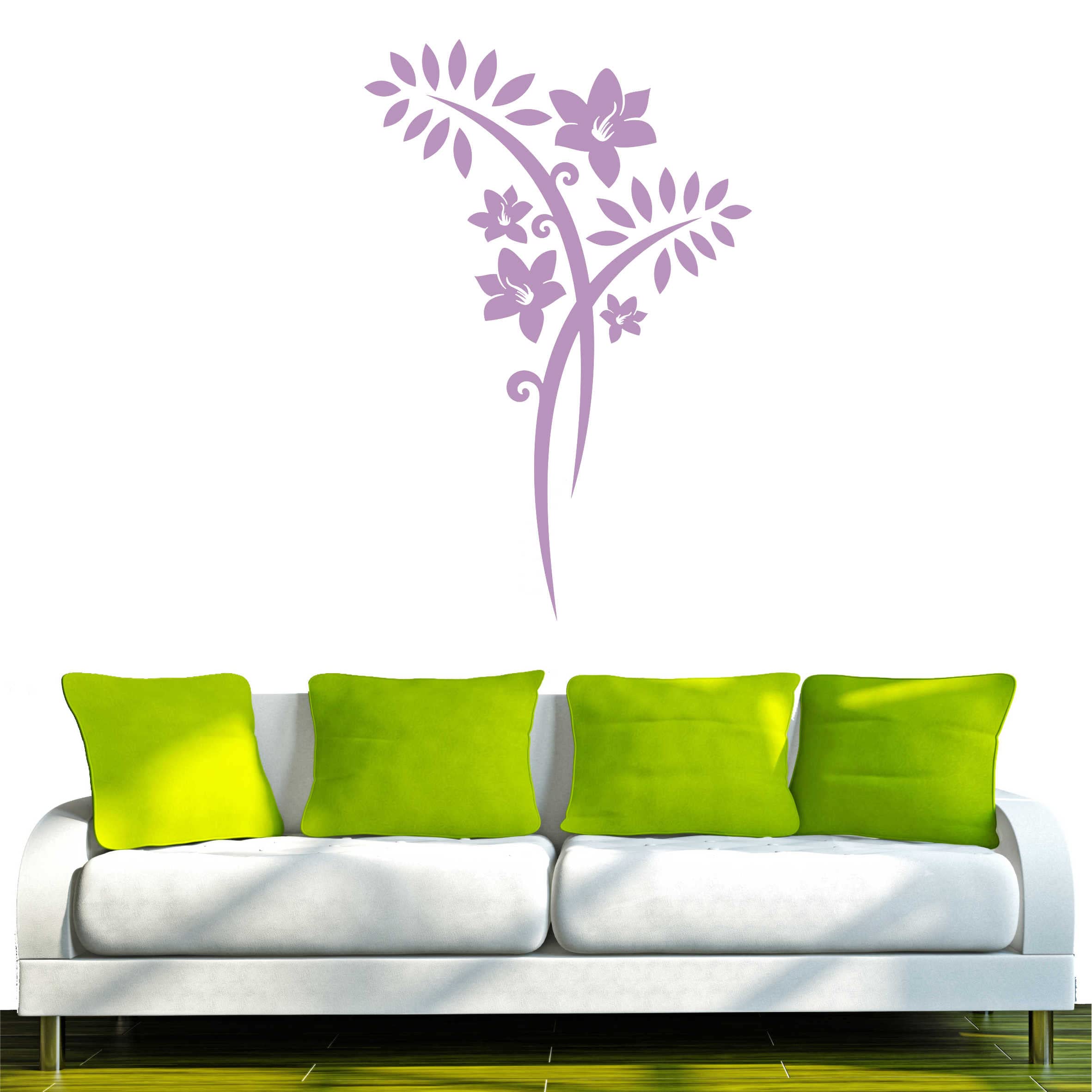 INDIGOS UG - Decalcomanie da muro - adesivi da parete - Murale - F413 floreale con piccole foglie, 160 x 107 cm - Lilla - Decorazione per soggiorno, camera dei bambini, ufficio, scuola