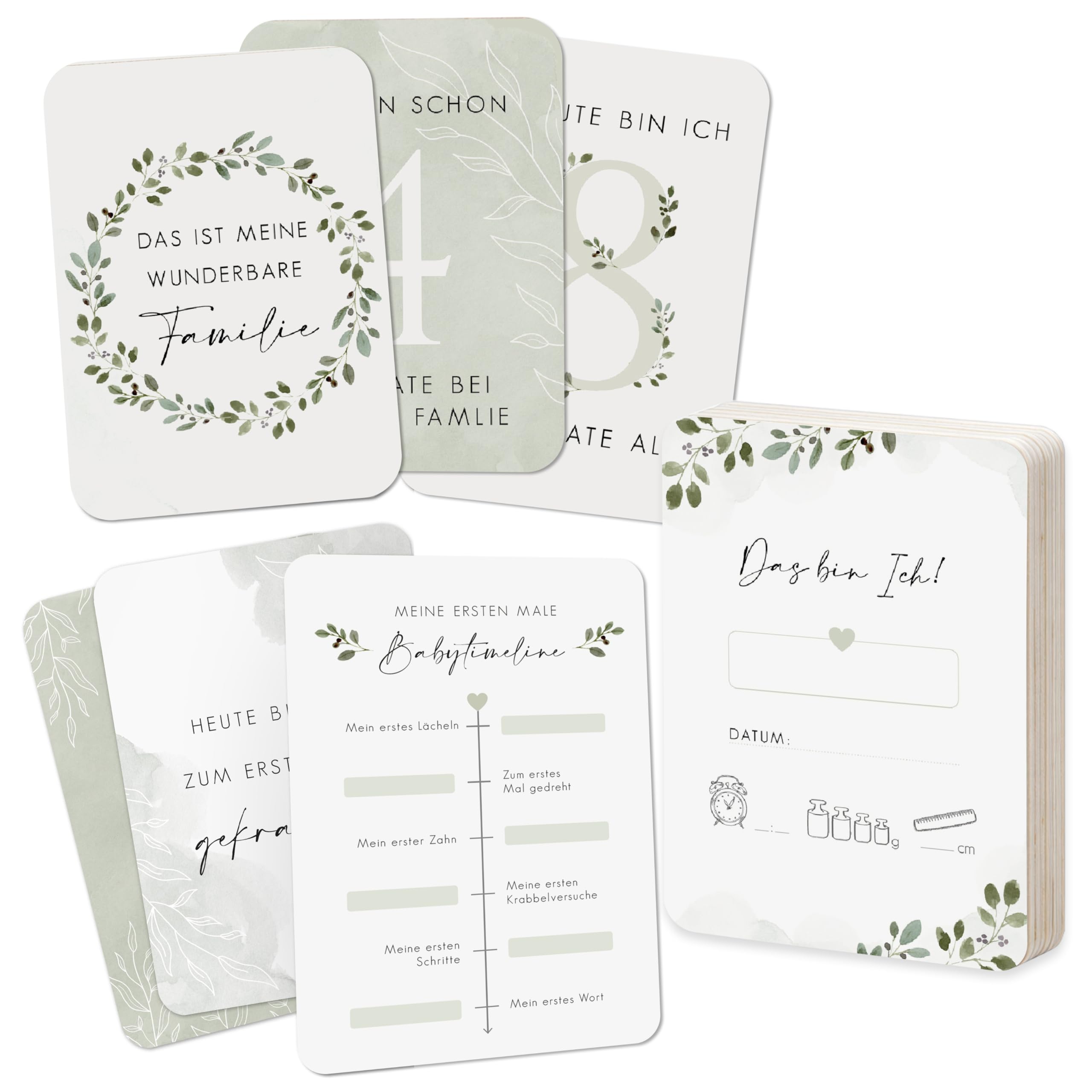 luftundliebe 40 Meilensteinkarten Baby - Meilenstein Karten Set als Geschenk zur Geburt & Babyparty + schöne Erinnerungsbox Baby - schlicht & neutral für Junge & Mädchen