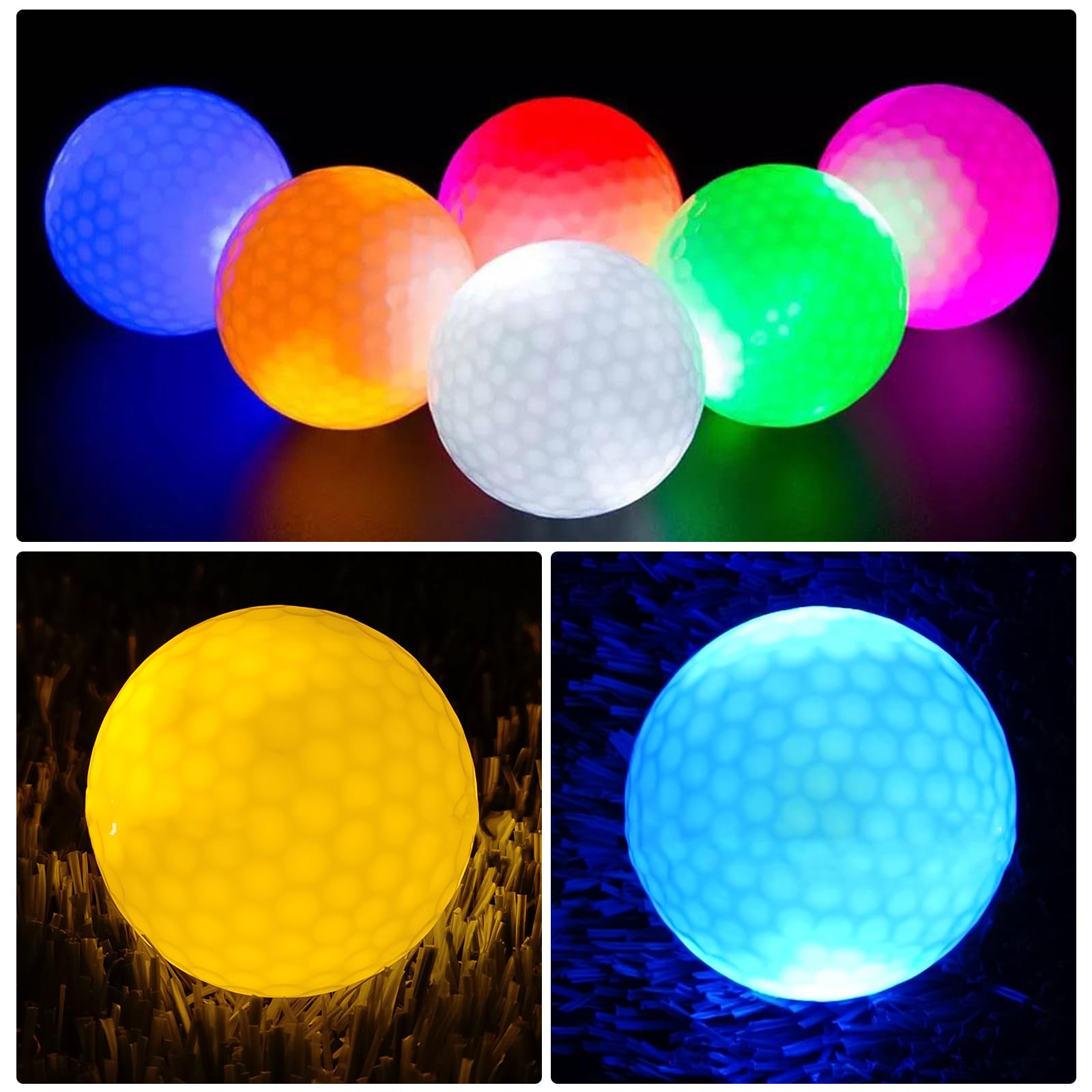 BORDEAG Lot de 6 balles de golf LED, balles de golf colorées pour entraînement nocturne