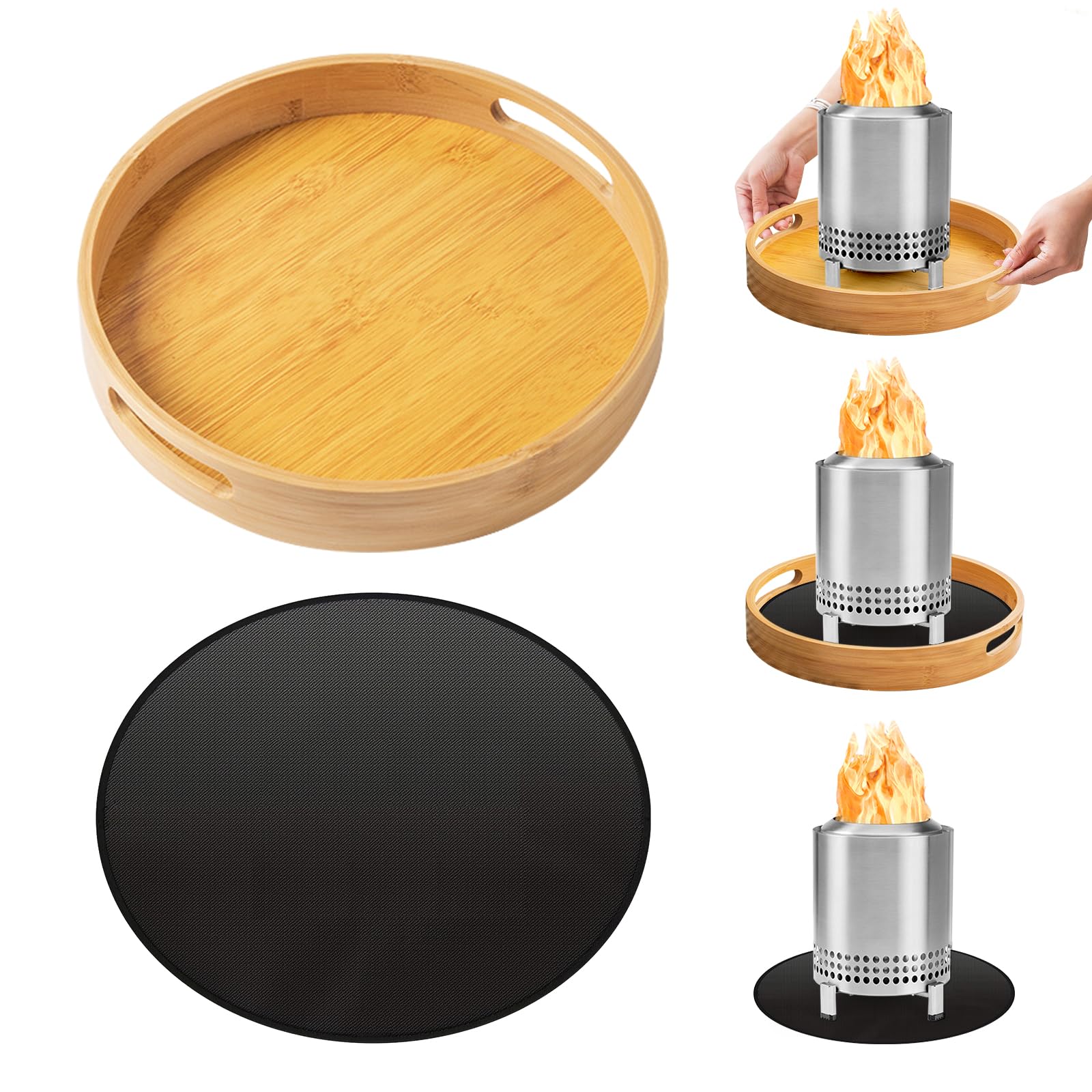 Photo 1 of 11" Tabletop Fire Pit Mat & Tray for Solo Stove Mesa/XL, 3-Layer Heat Resistant Mats Bamboo Tray for Solo Stove Accessories to Protect Countertop and Table, Easy-to-Move Waterproof & Non-Slip