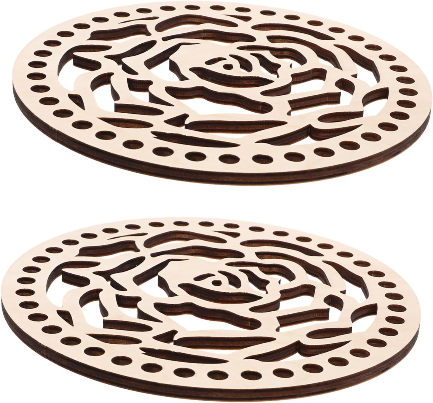 Angoily 2Pcs Wooden Basket Bottoms Round Bases for DIY Crochet Bag Crafting Hollow Wooden Basket Base Supports Detailed Weaving and Knitting Projects Purse Making Supplies