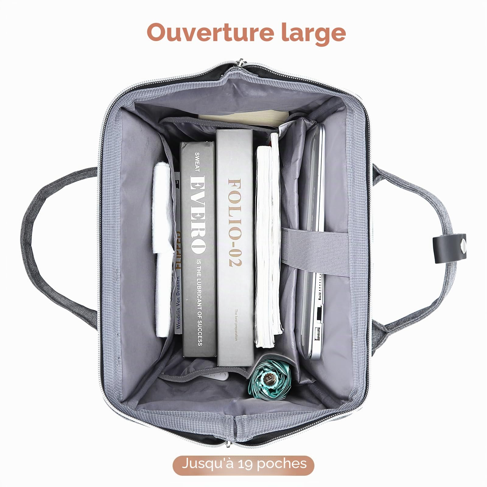 Lekesky Sac à Dos Ordinateur Portable Femme 15.6 Pouces Antivol Imperméable Gris/Noir