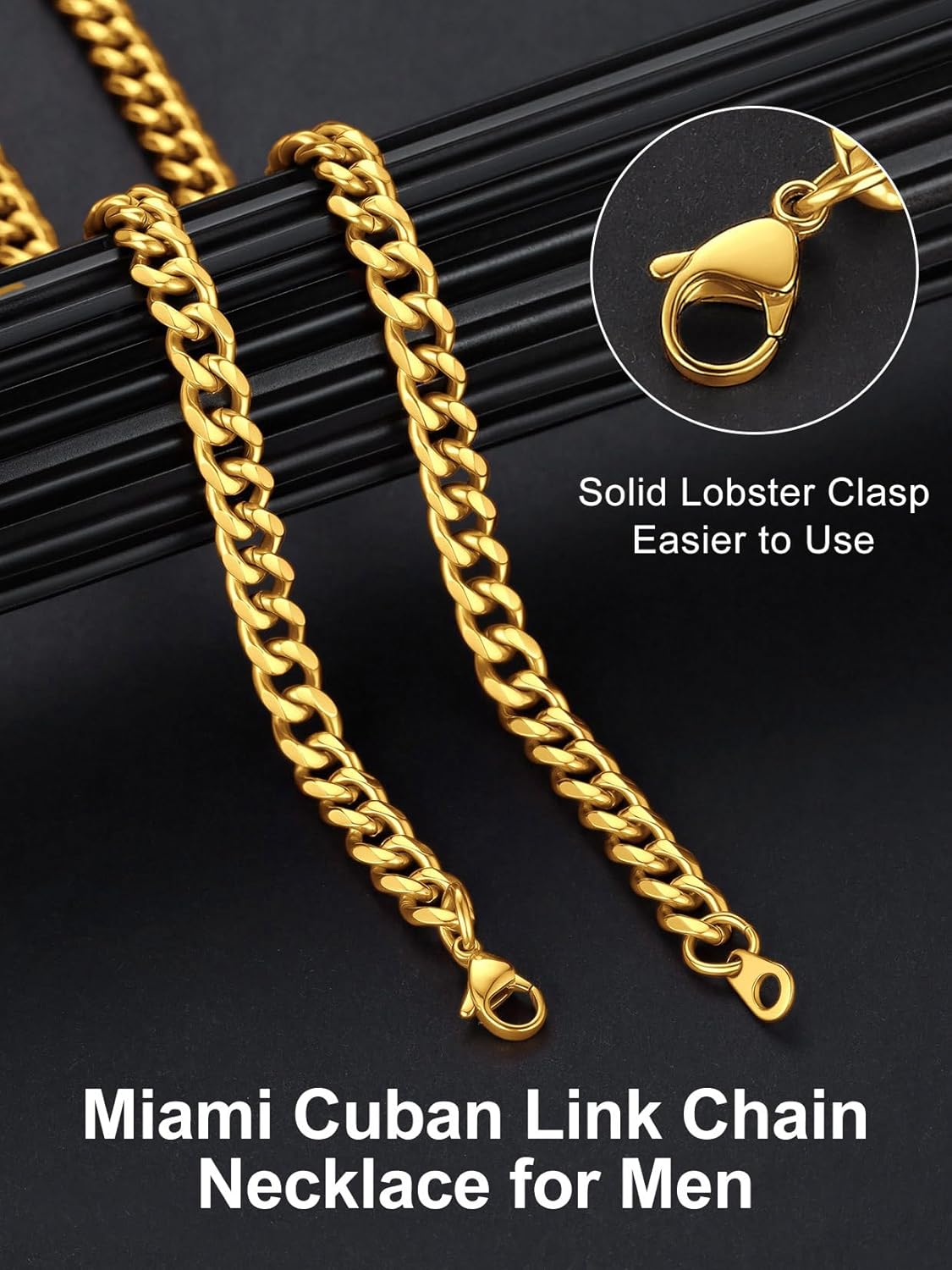 Suplight 3mm/6mm/9mm/12mm Miami Curb Cuban Link Chain for Men Women, 316L Stainless Steel /18K Gold/Black Plated Mens Jewelry Hip Hop Chain 18"/20"/22"/24"/26"/28"/30" - Image 4