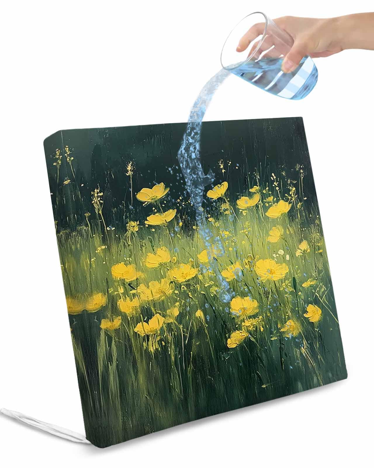 Spring Floral Outdoor Cushion Chair Cover Set of 4 - Waterproof Couch Seat Covers, Modern Oil Painting Yellow Green Botanical Patio Furniture Protector Cushions Slipcovers for Sofa/RV, 20