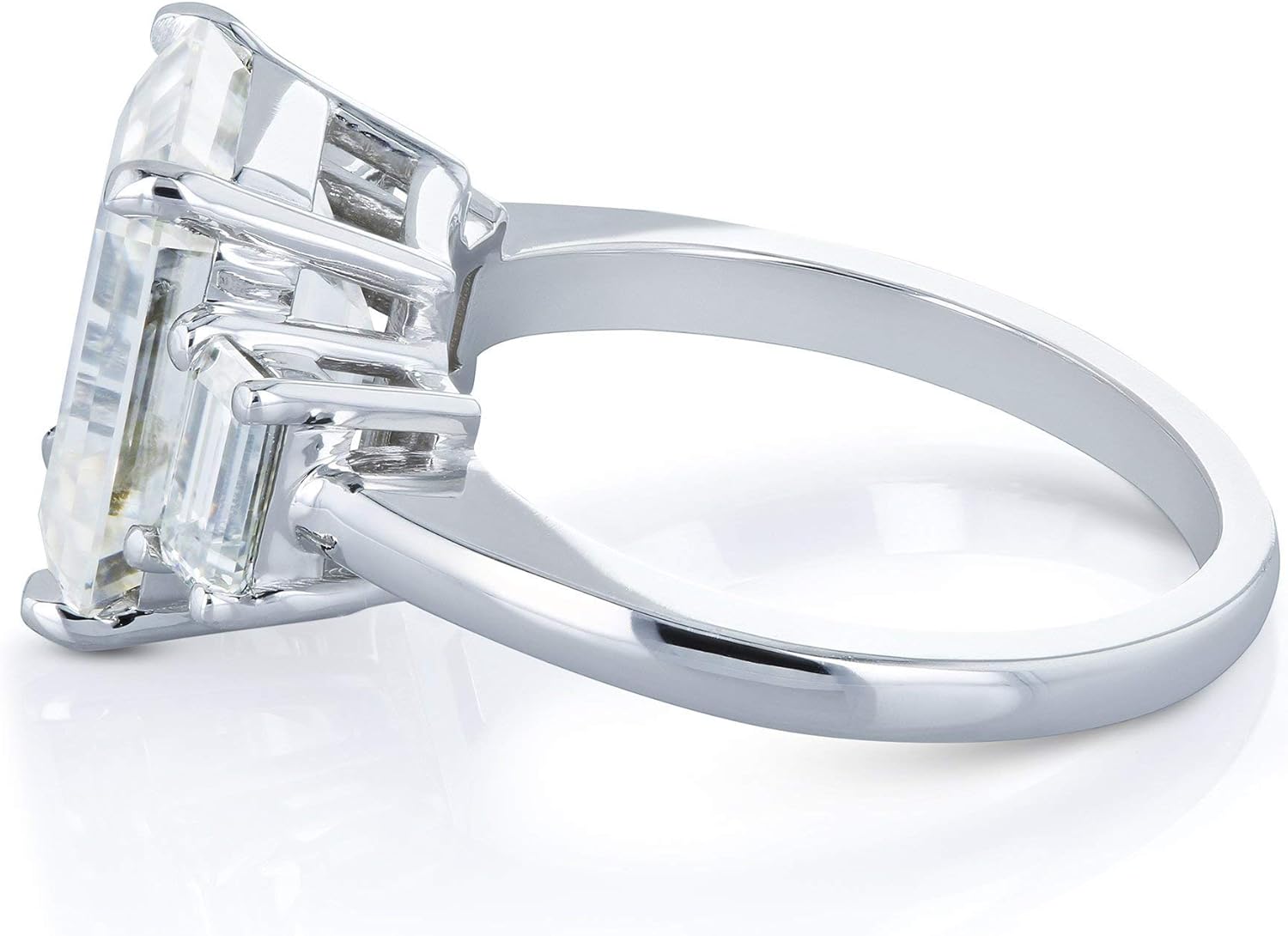 Kobelli 5 1/2 Carat TGW Three Stone Emerald Cut Moissanite Statement Engagement Ring in 14k White Gold - Image 6