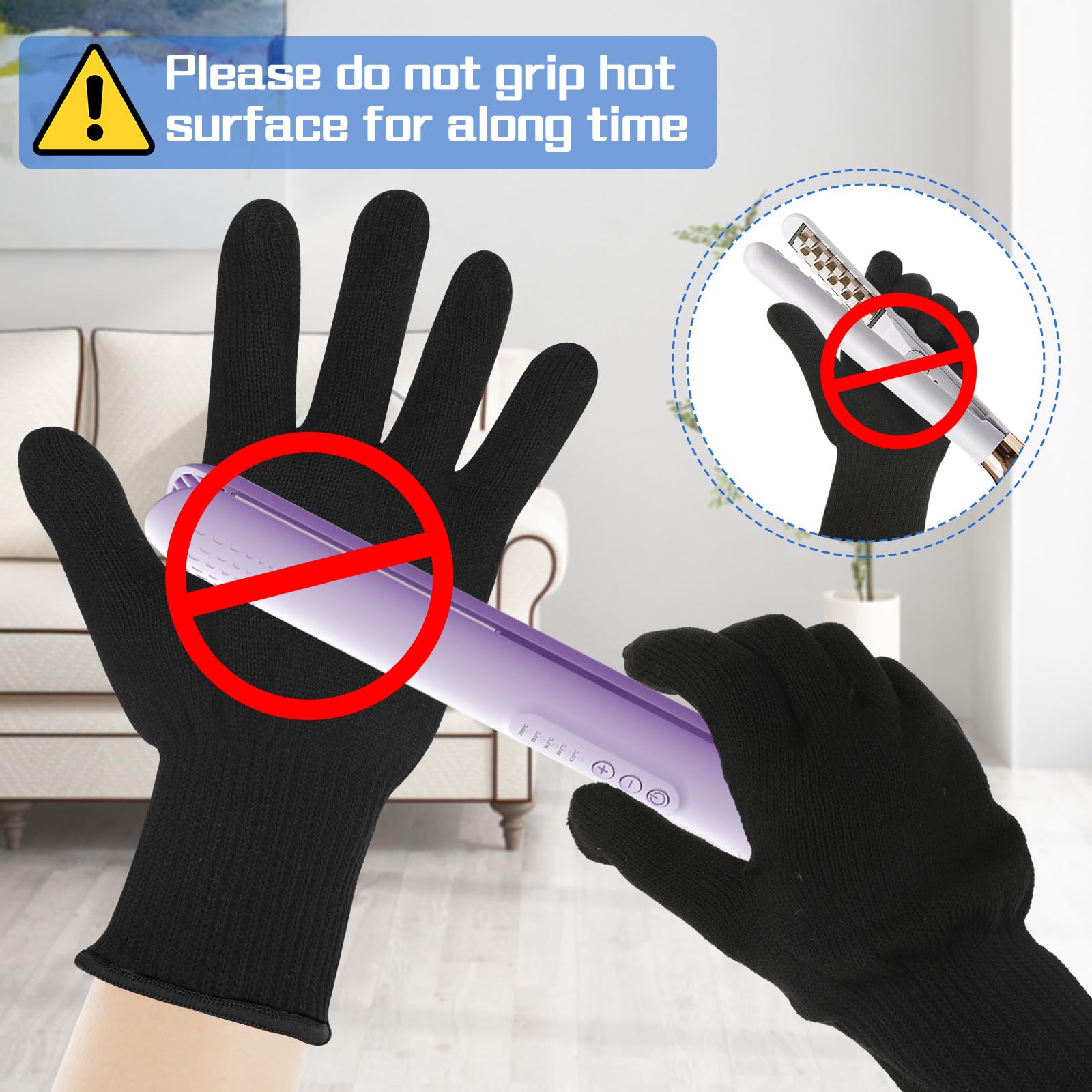 WLLHYF Gants professionnels résistant à la chaleur pour coiffure, fer à friser, fer à lisser, gants de blocage de la chaleur pour la main gauche et droite (bordure noire)