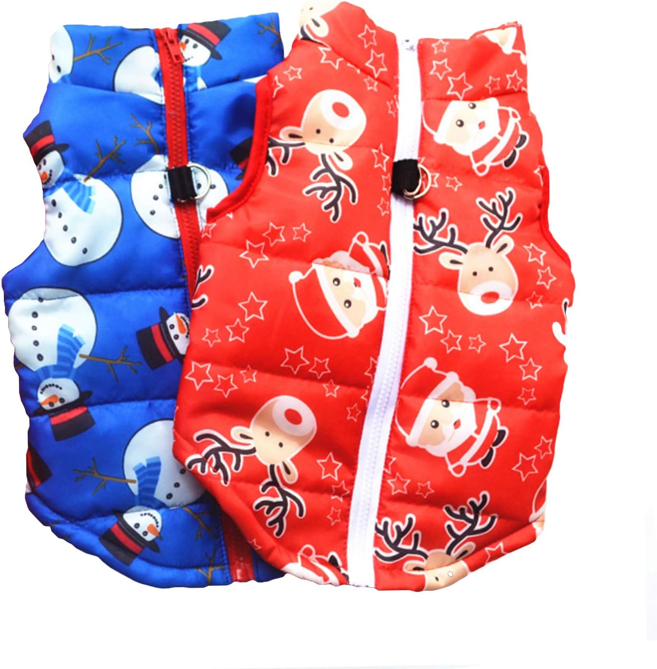 SEIS 2 Pcs Christmas Dog Cotton Wadded Jacket Snowman Pet Coat with Harness Hook Xmas Elk Cats Hoodie Vest Santa Claus Puppy Costume for Cats Small Medium Dogs (XS (Chest Circumference 35cm/13.78"))